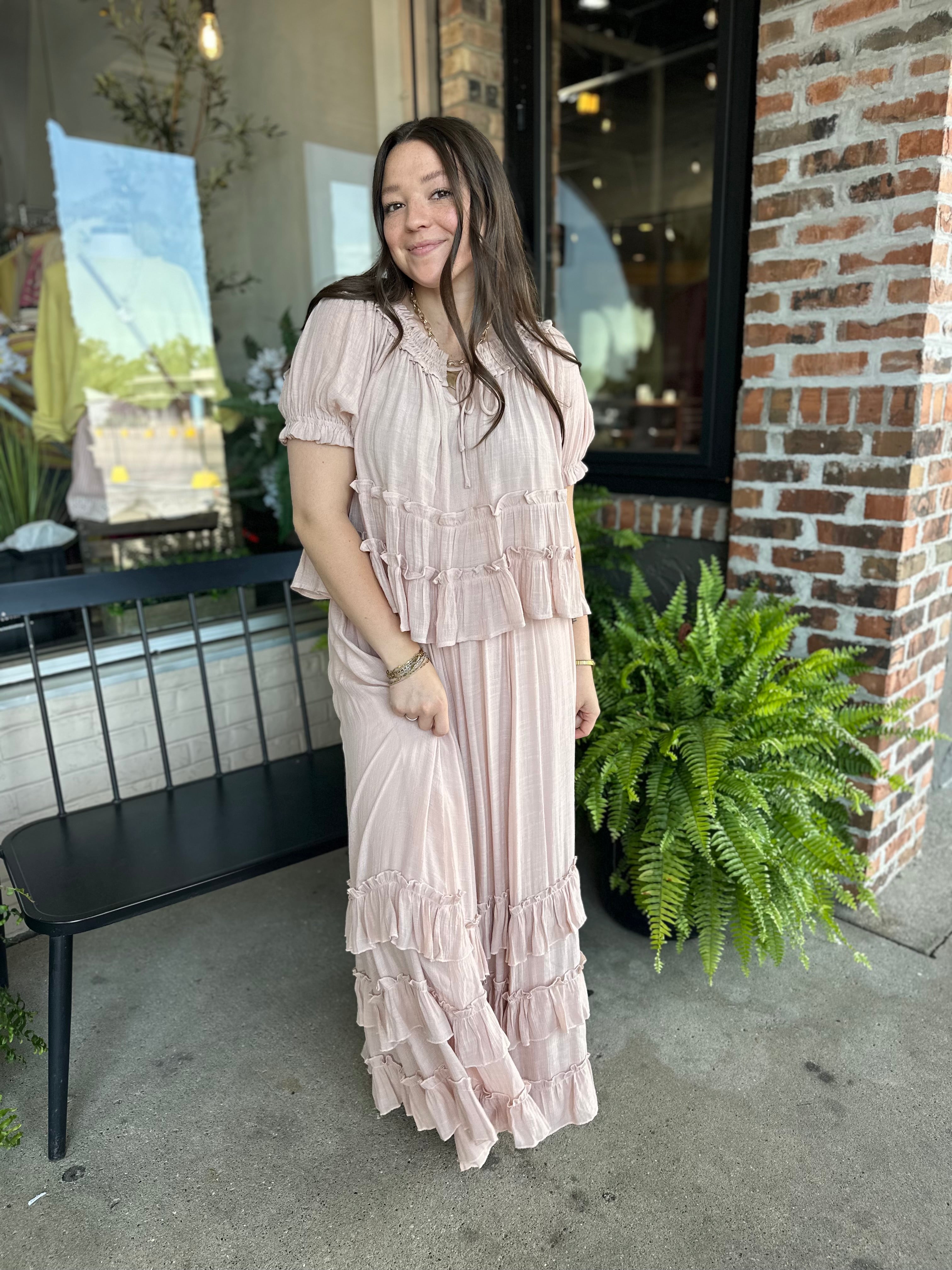 Blush Tiered Ruffle Maxi Skirt