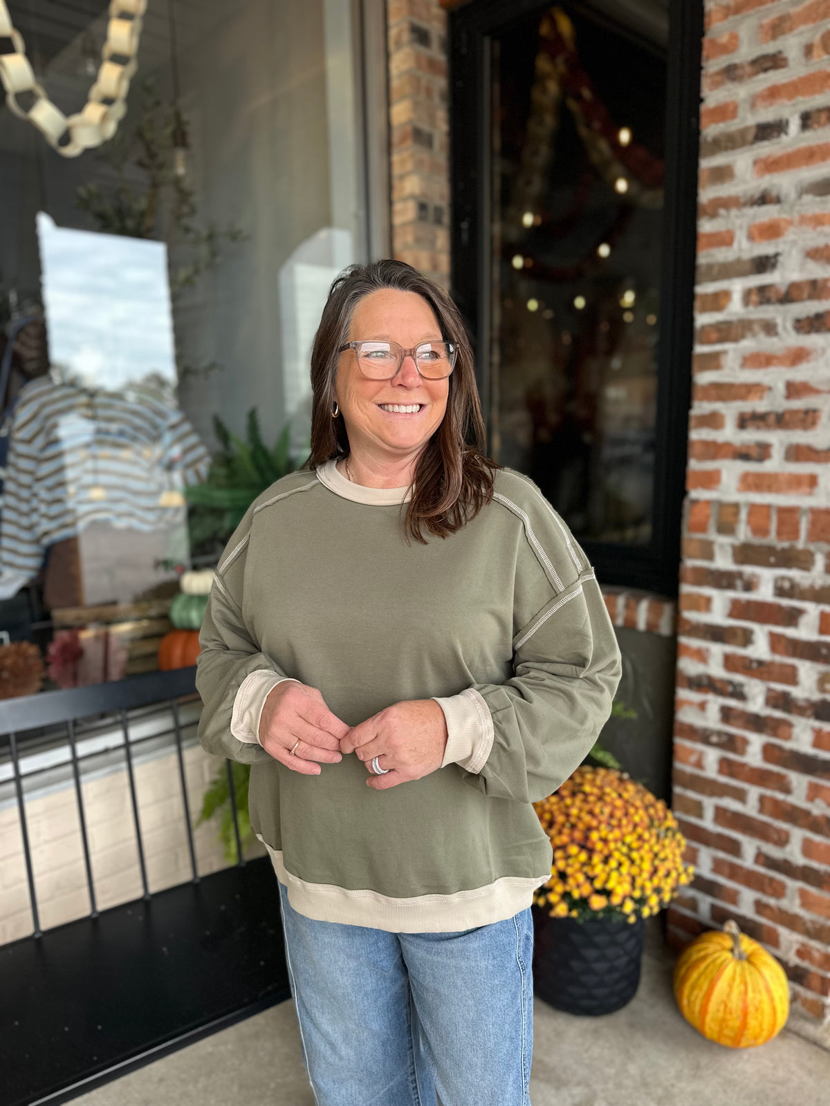 Olive Exposed Seam Knit Top