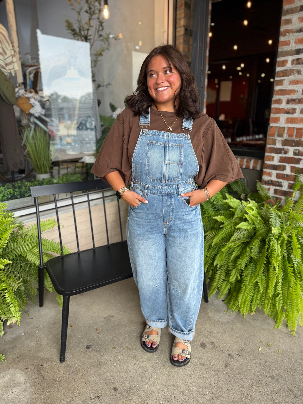 Light Wash Denim Barrel Overalls