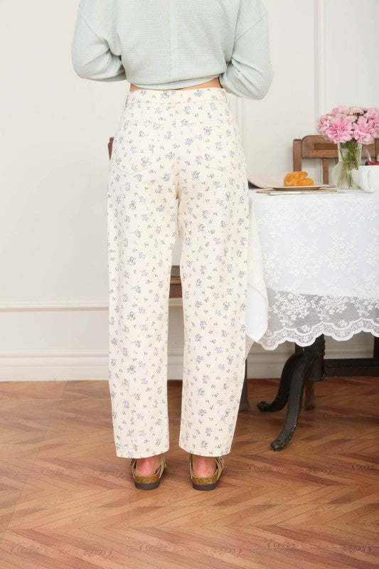 Cream Floral Pattern Jeans - FINAL SALE