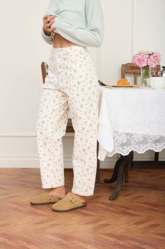 Cream Floral Pattern Jeans - FINAL SALE