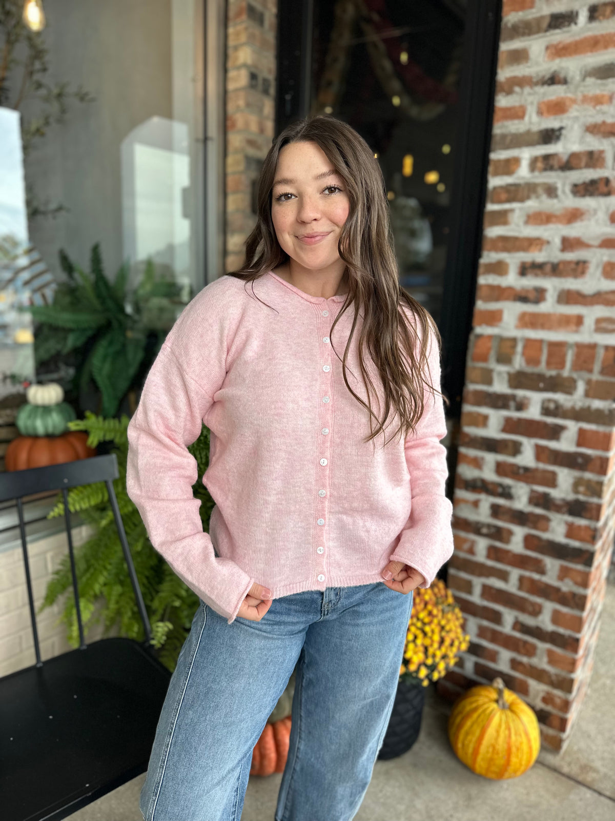 Pink Button Down Cardigan Top