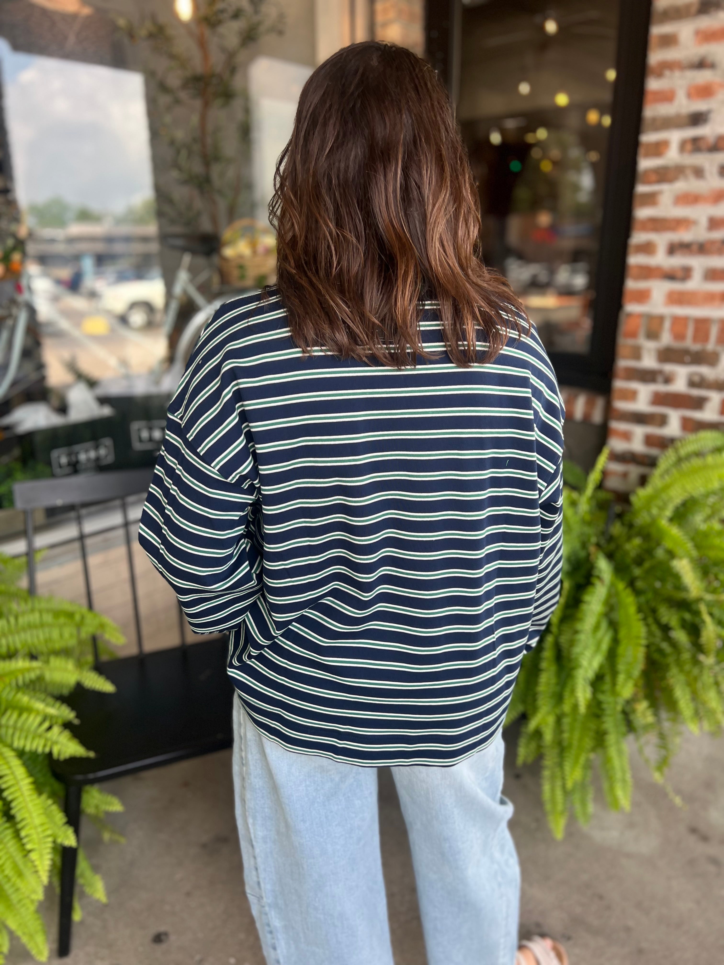 Green Striped Crew Neck Long Sleeve Top - FINAL SALE