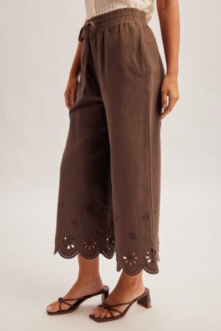Brown Floral Cut Out Pants