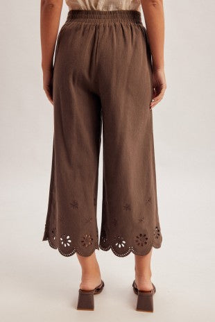 Brown Floral Cut Out Pants