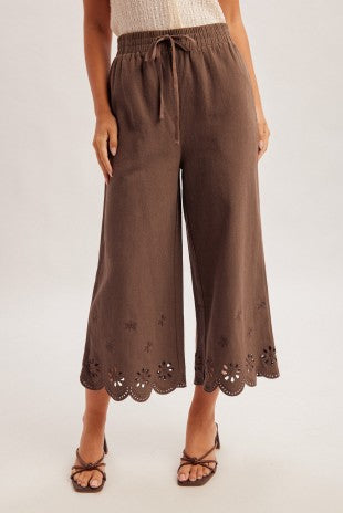 Brown Floral Cut Out Pants