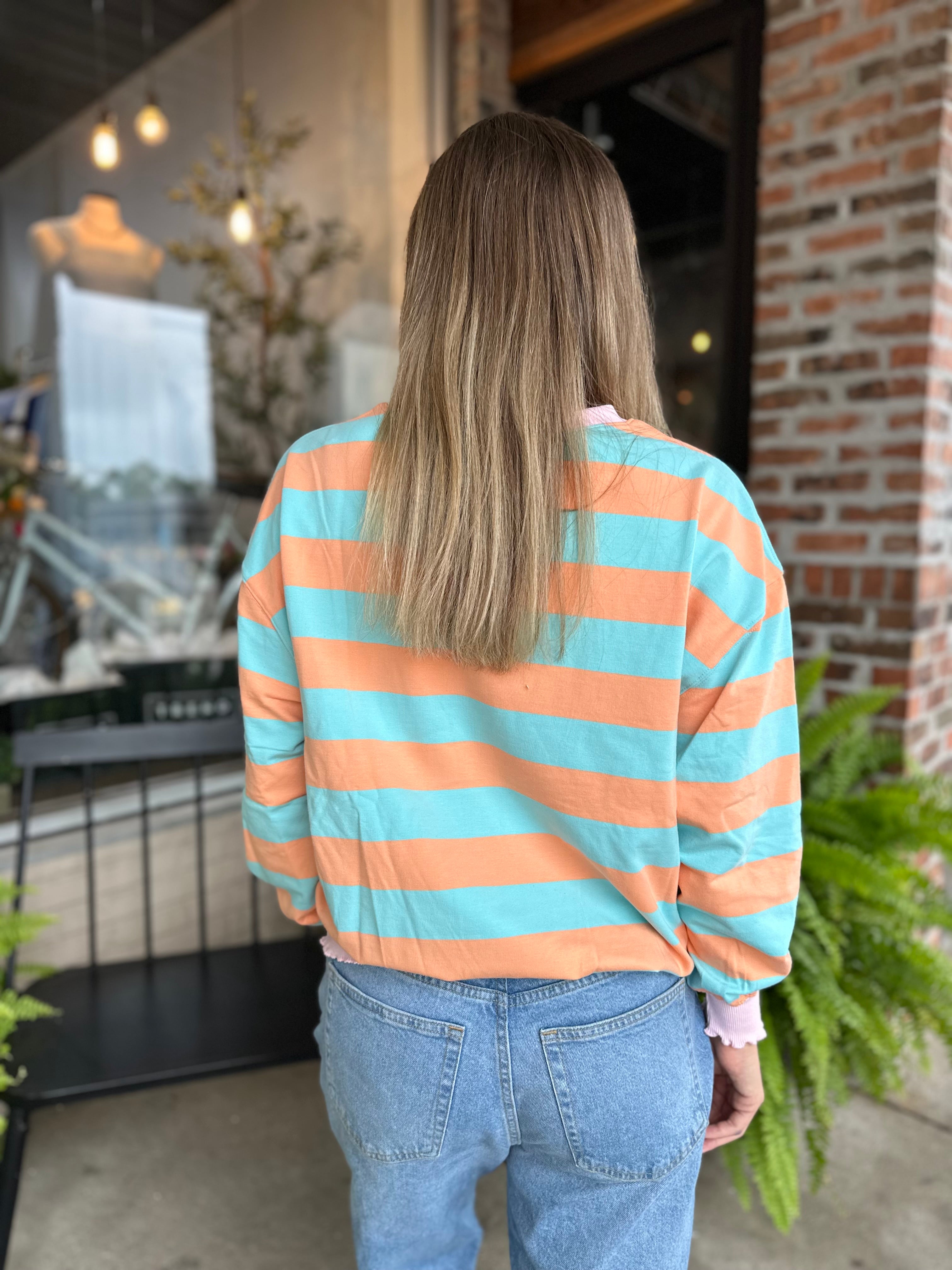 Orange Wide Striped Long Sleeve Top