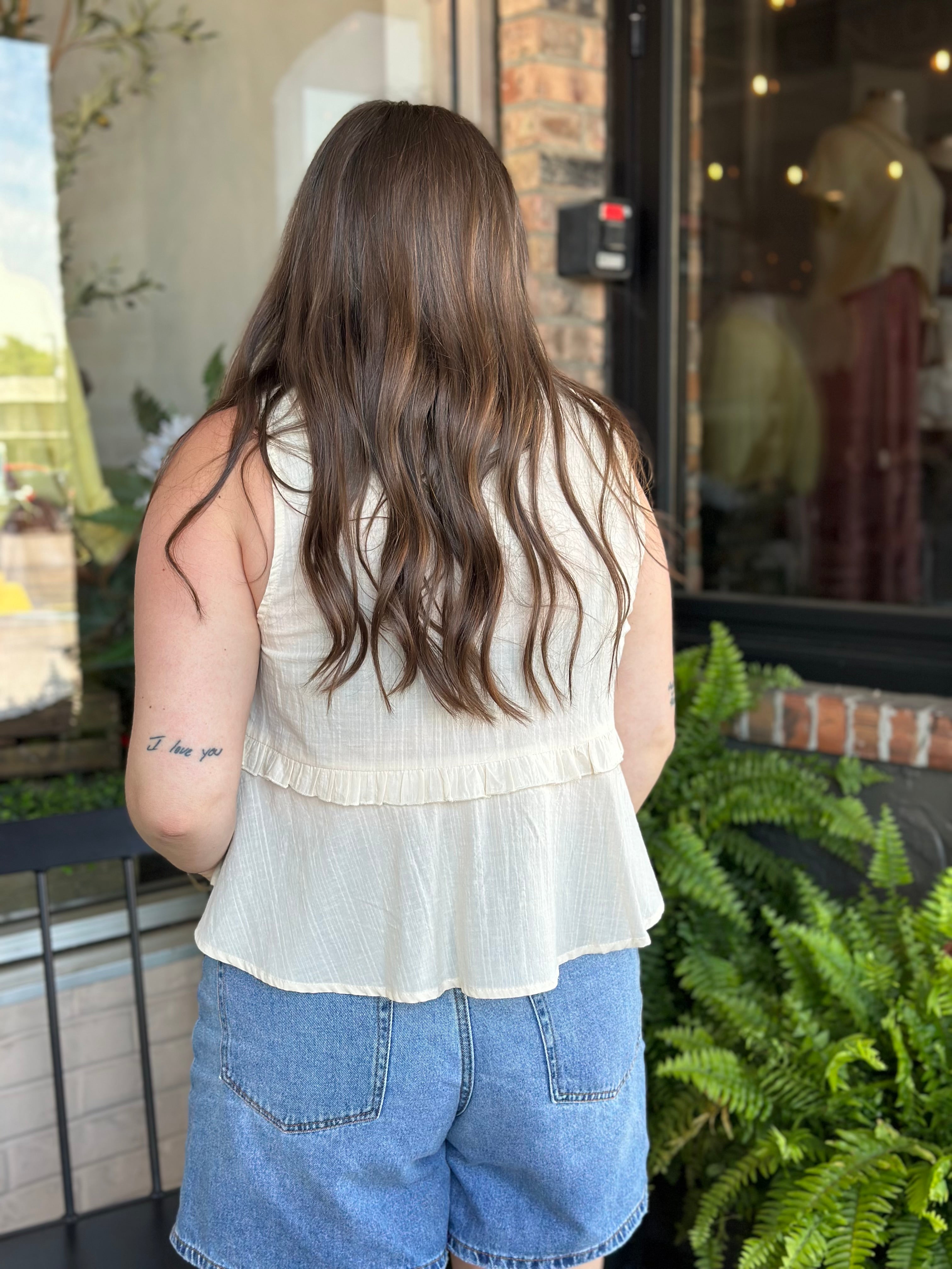 Ivory Lace Tie-Front Sleeveless Top