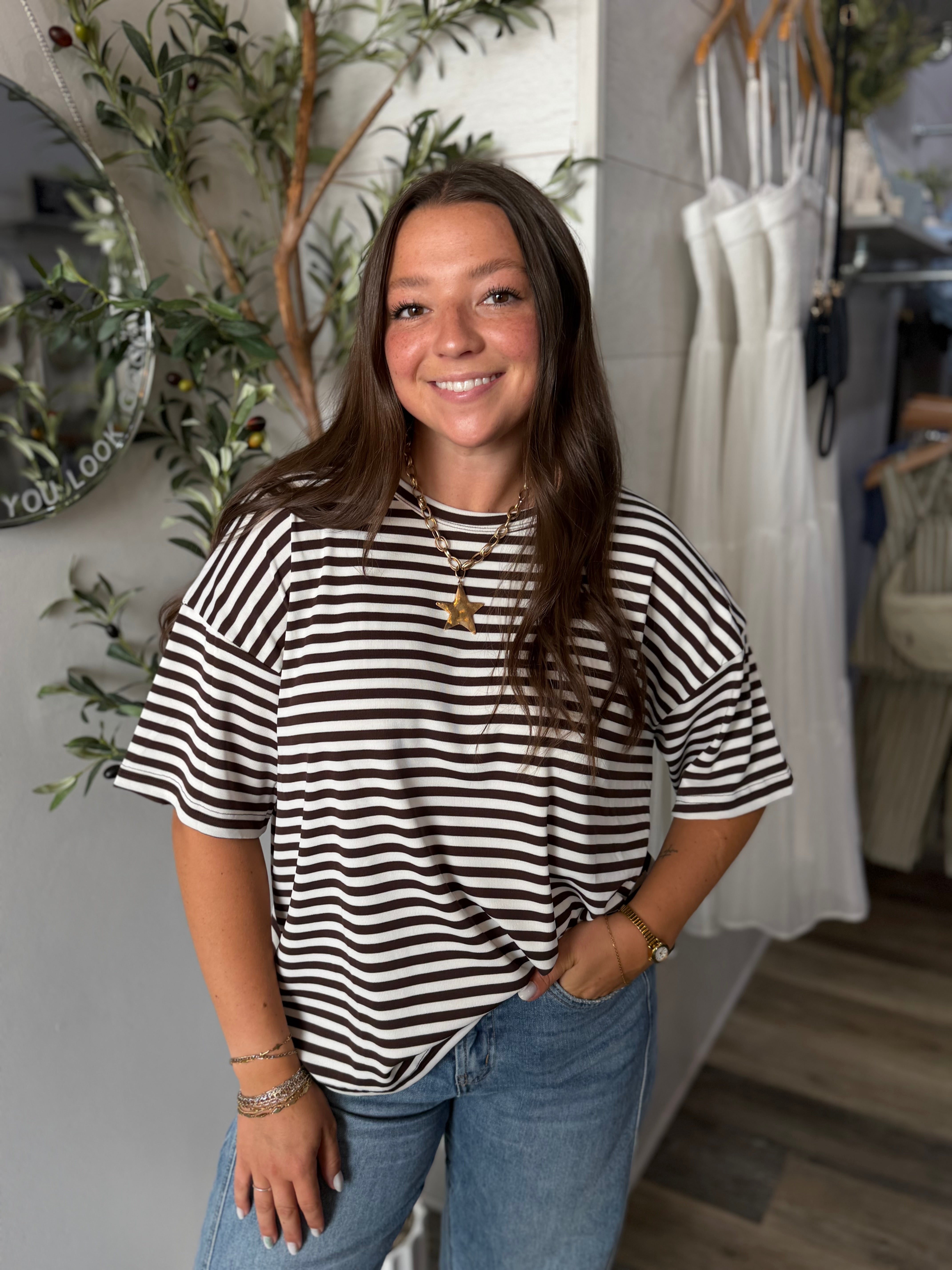 Brown Stripe Oversized T-Shirt