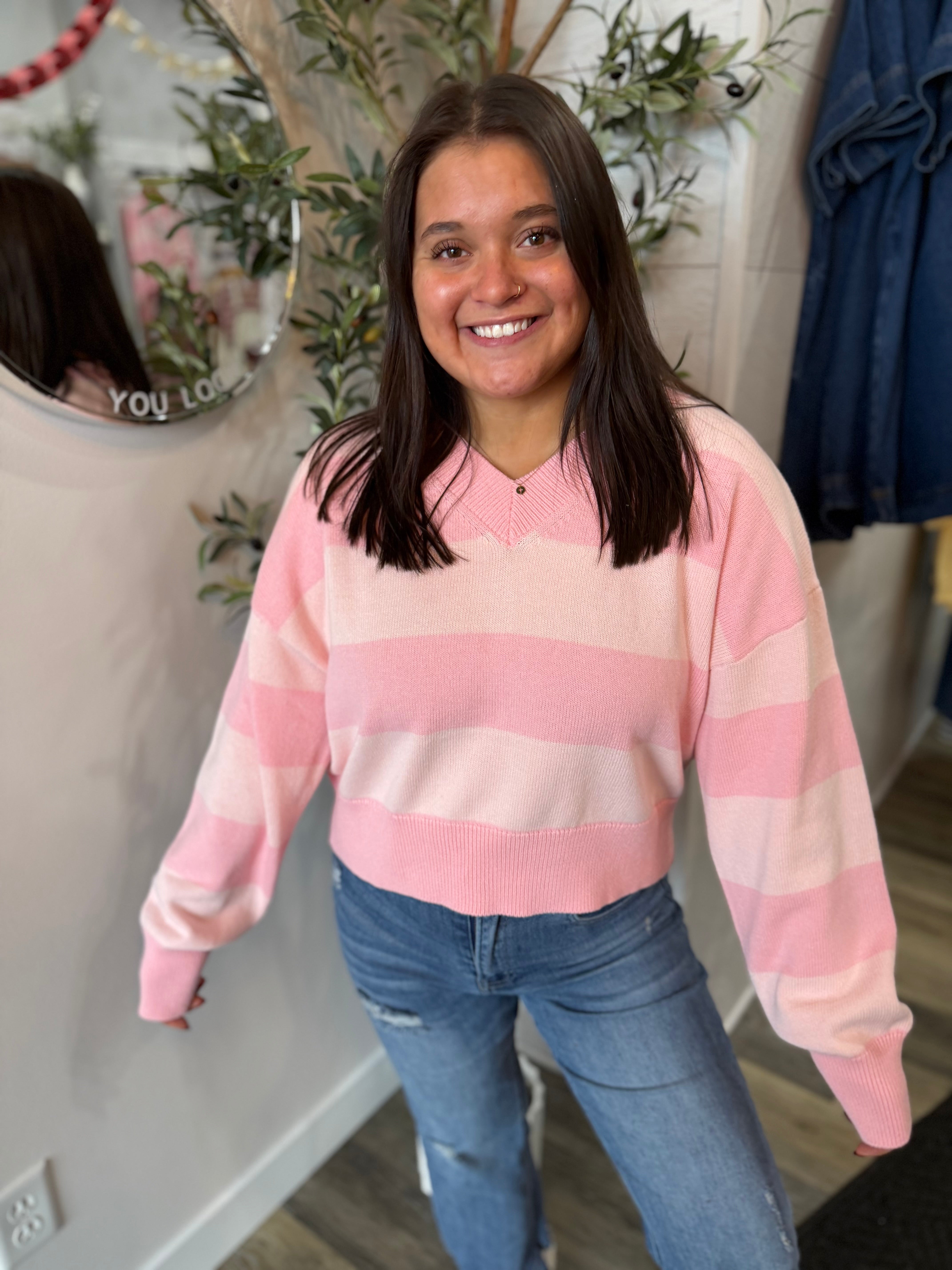 Pink Stripe Long Sleeve Sweater