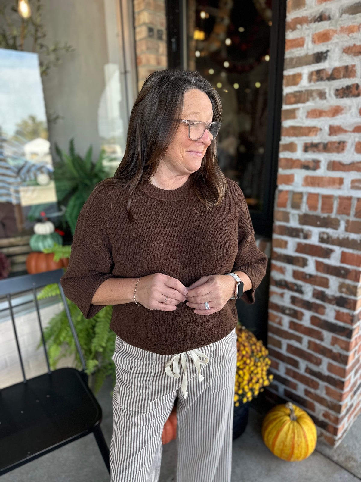 Brown Raw Edge Knit Top