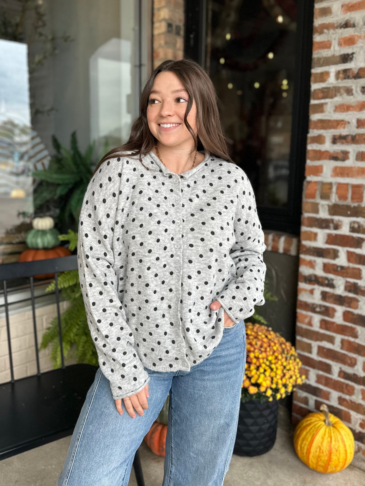 Grey Polka Dot Knit Cardigan - FINAL SALE