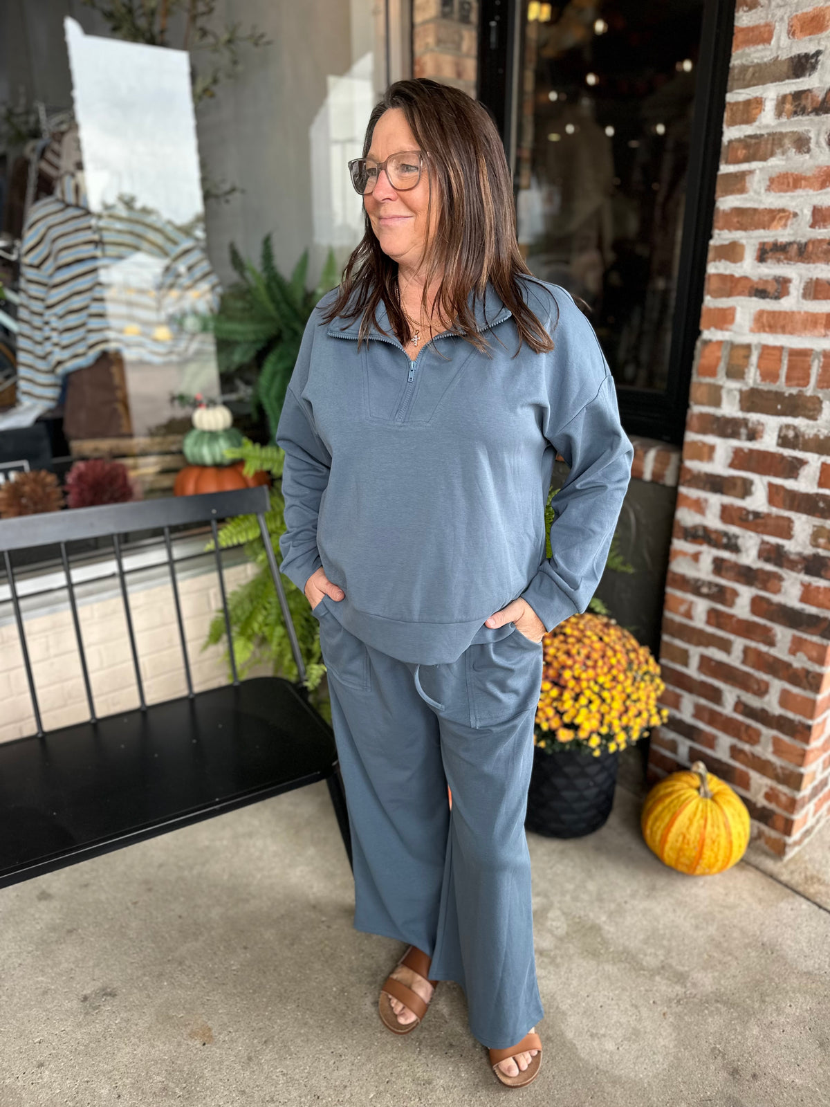 Blue Scuba Wide Leg Pants