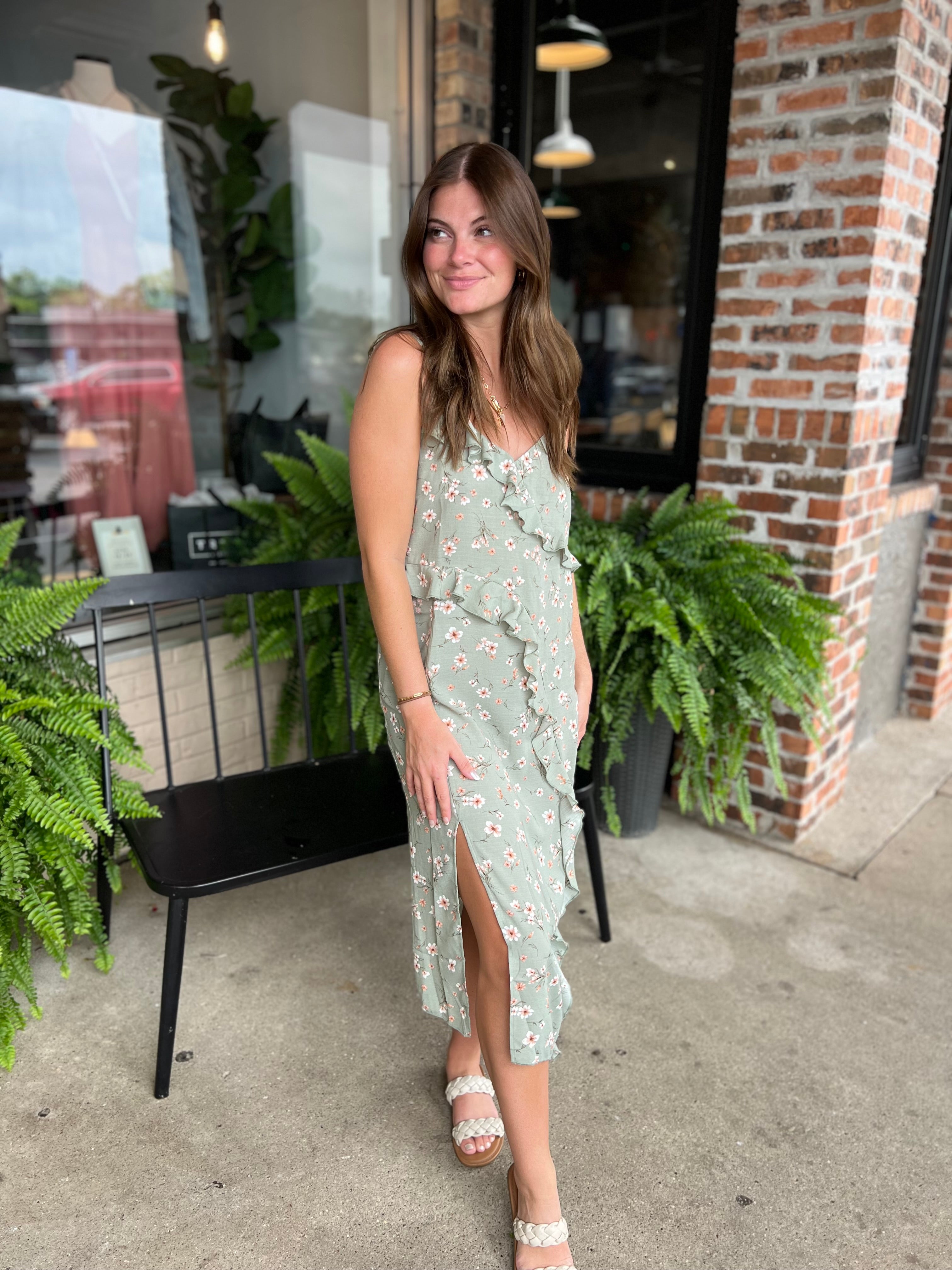 Dusty Olive Floral Cami Dress - FINAL SALE