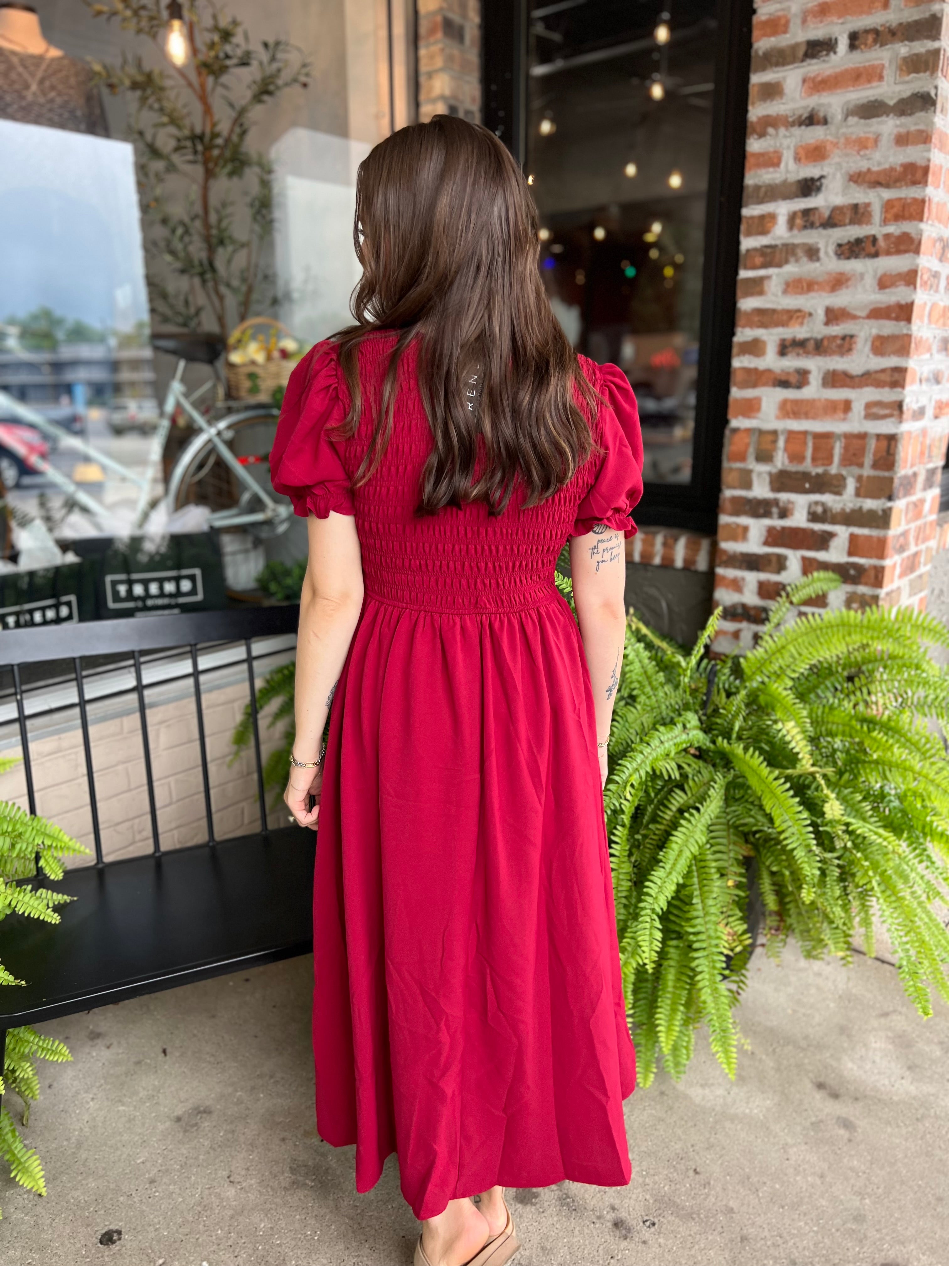 Deep Red Front Tie Midi Dress