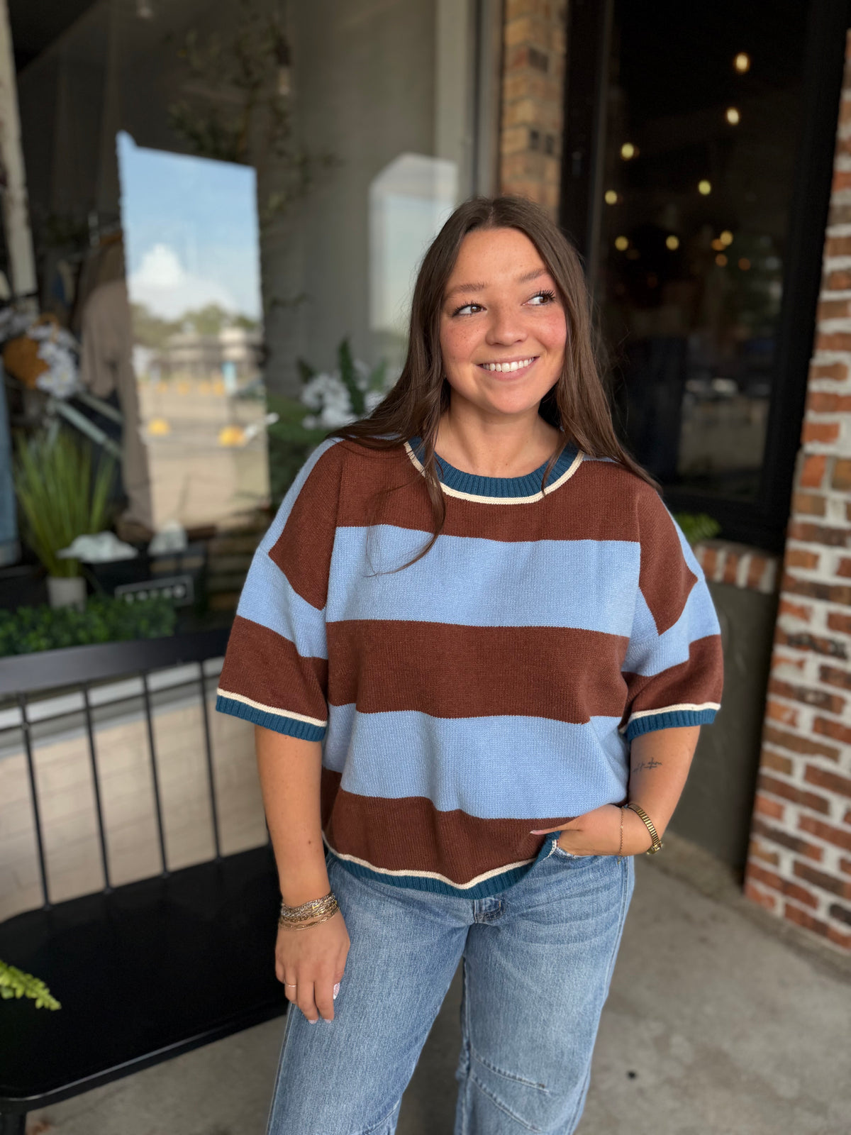 Brown and Blue Wide Stripe Sweater - FINAL SALE