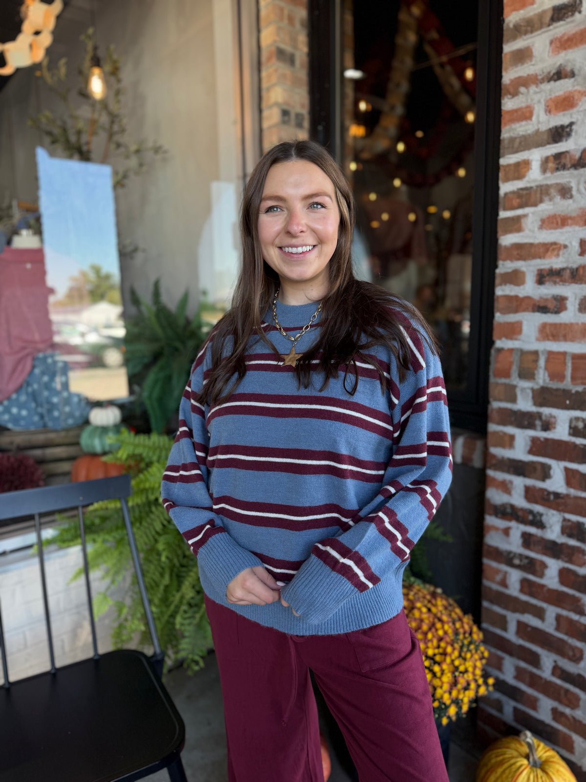 Blue Stripe Crew Neck Pullover