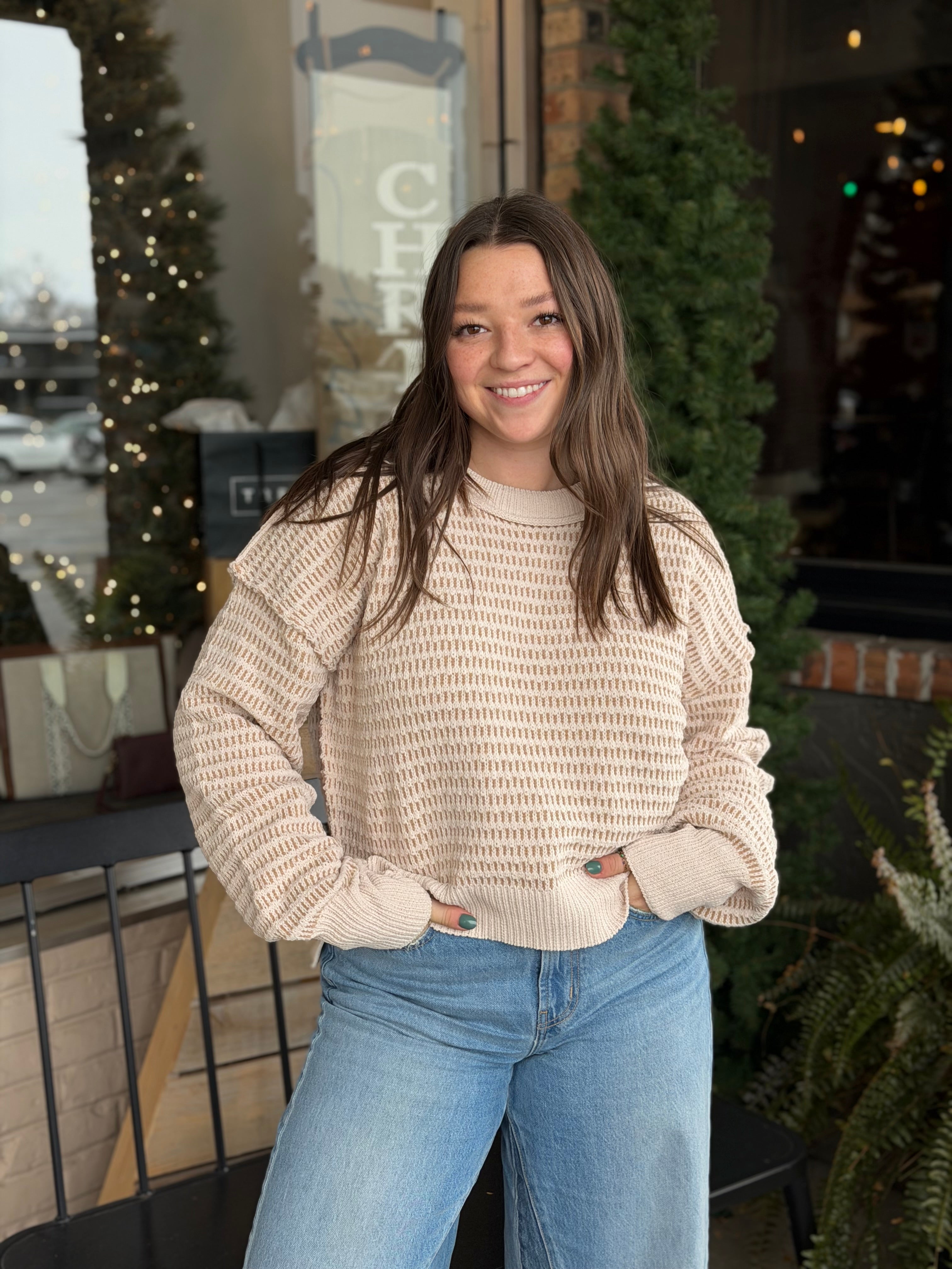 Taupe Two Tone Textured Sweater