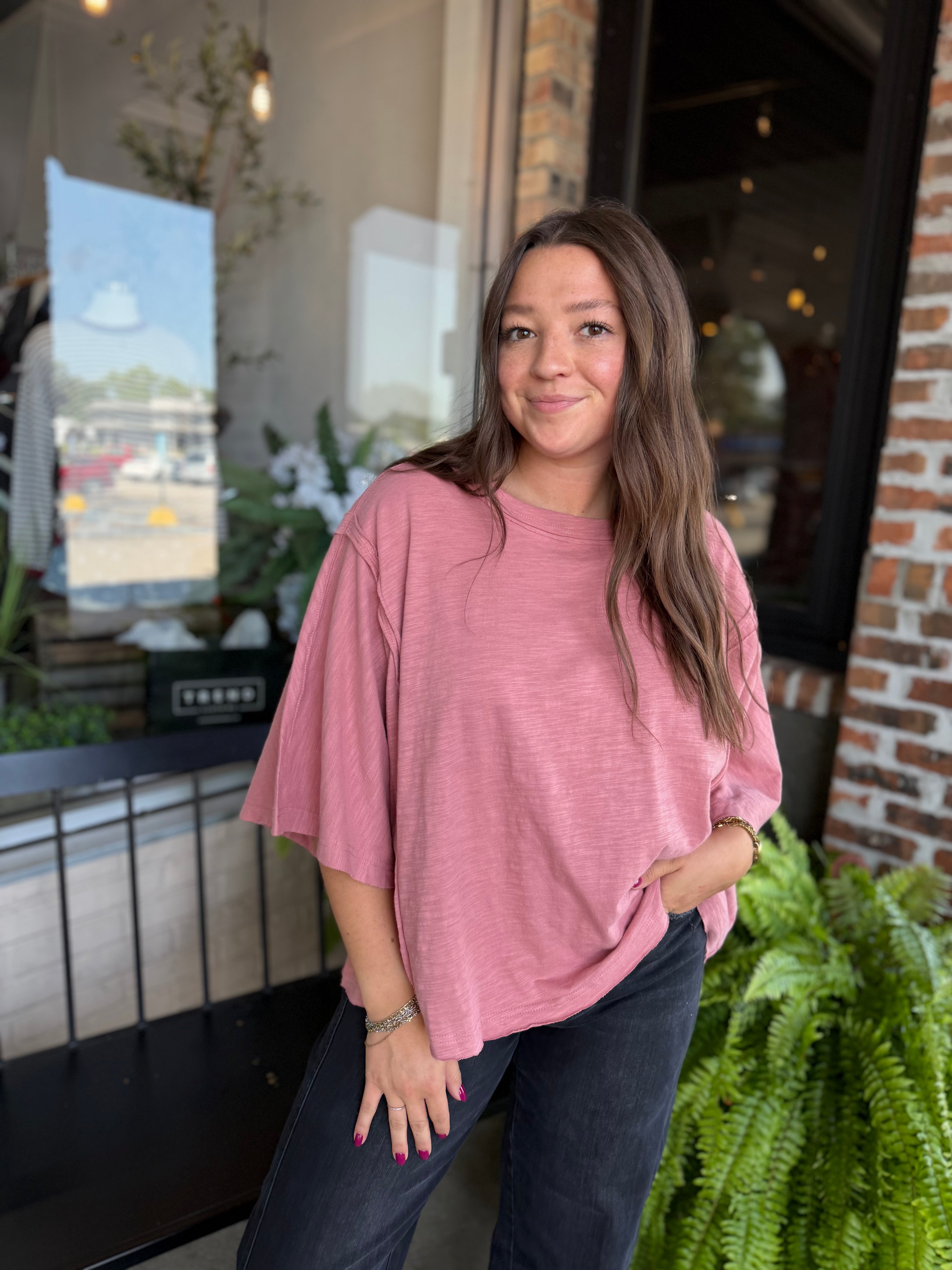 Mauve Cotton Raw Edge Oversized Tee