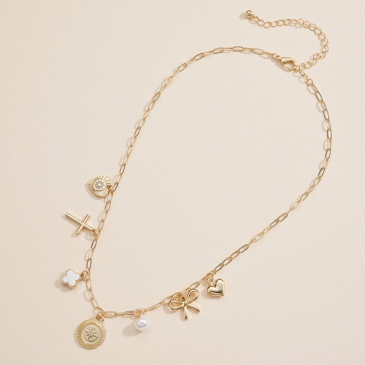 Gold Heart Cross Charm Necklace