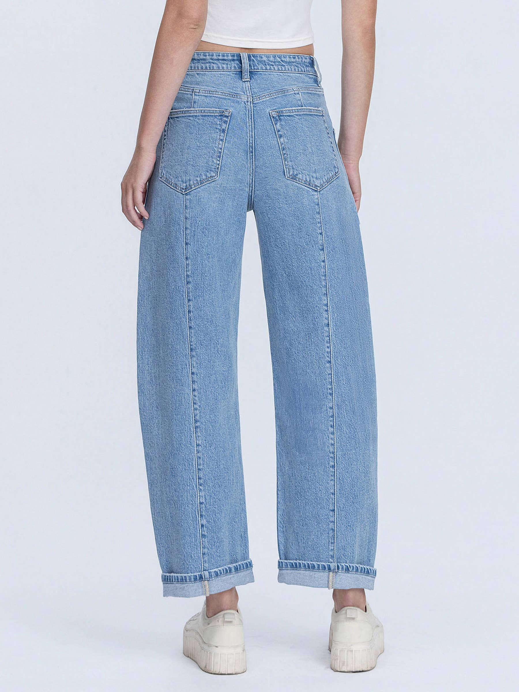 Patch Pocket Cuffed Barrel Jeans