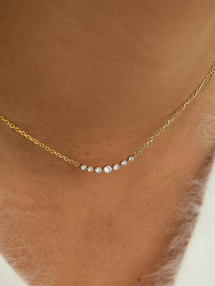 Gold Non-Tarnish Crystal Station Chain Necklace