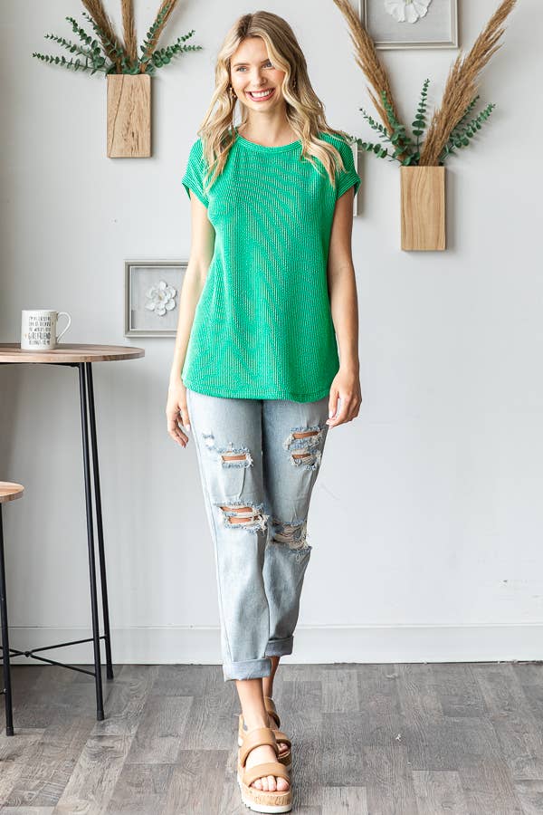 Green Ribbed Knit Top