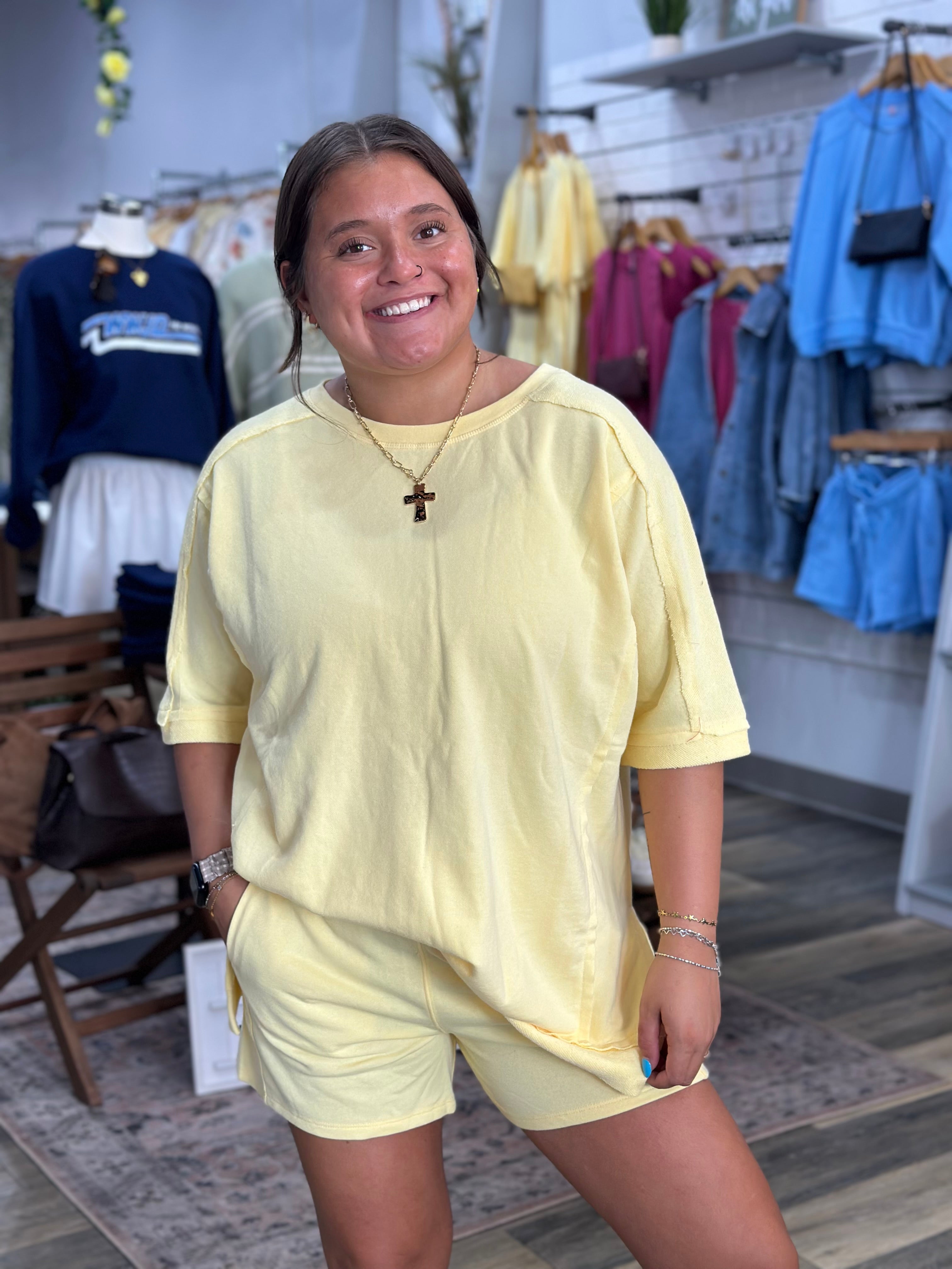 Yellow French Terry Lounge Shorts