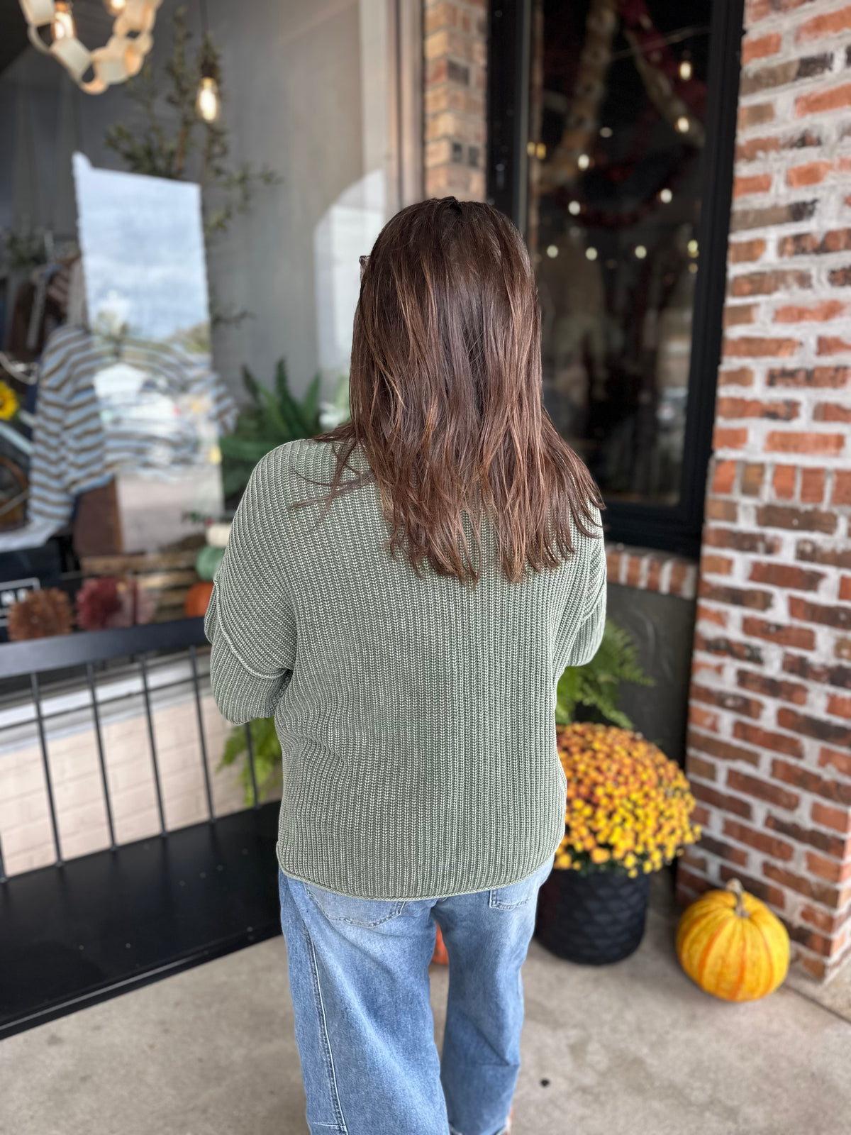 Olive Washed Crew Neck Sweater - FINAL SALE
