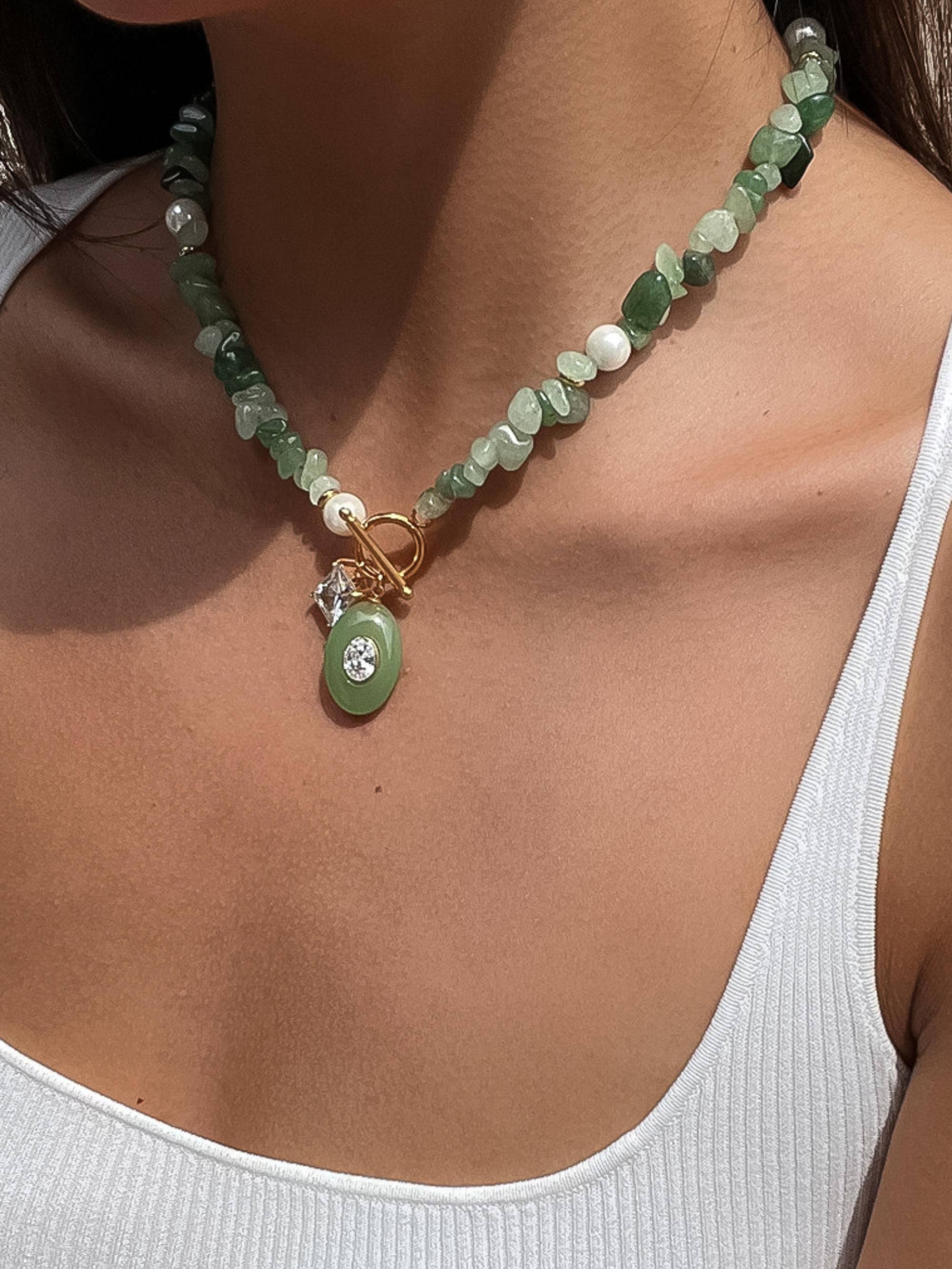 Green Stone Charm Necklace
