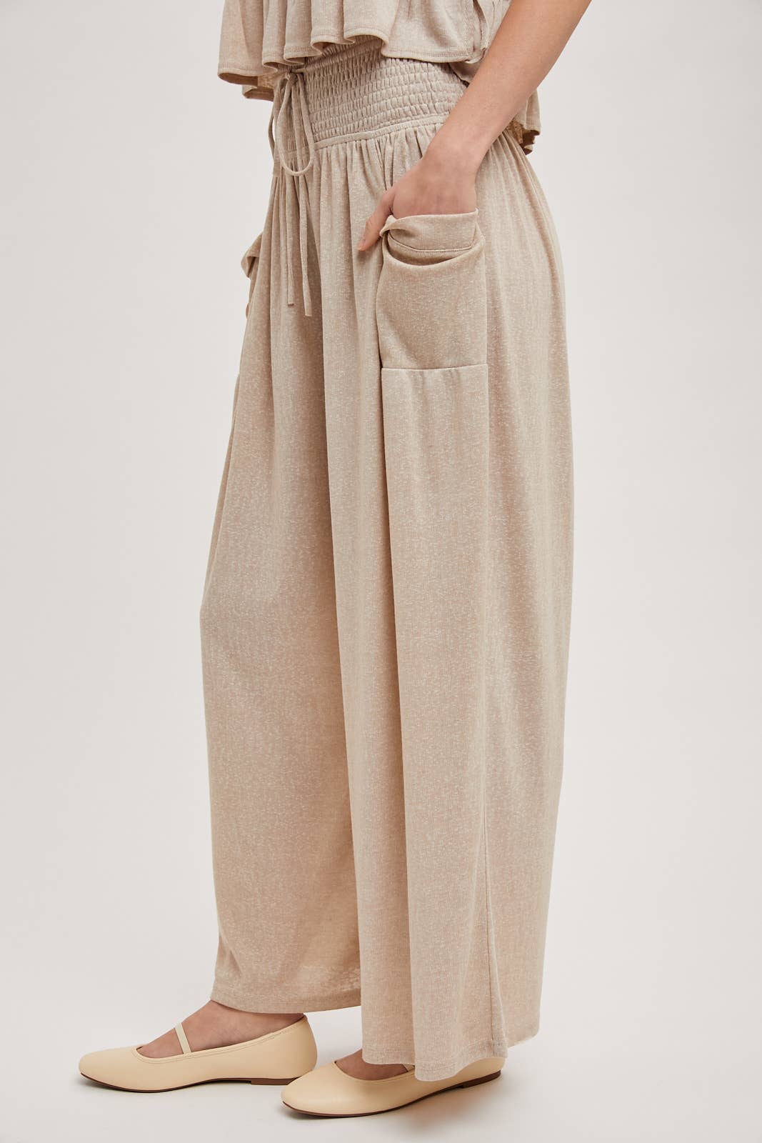 Beige Wide Leg Pants