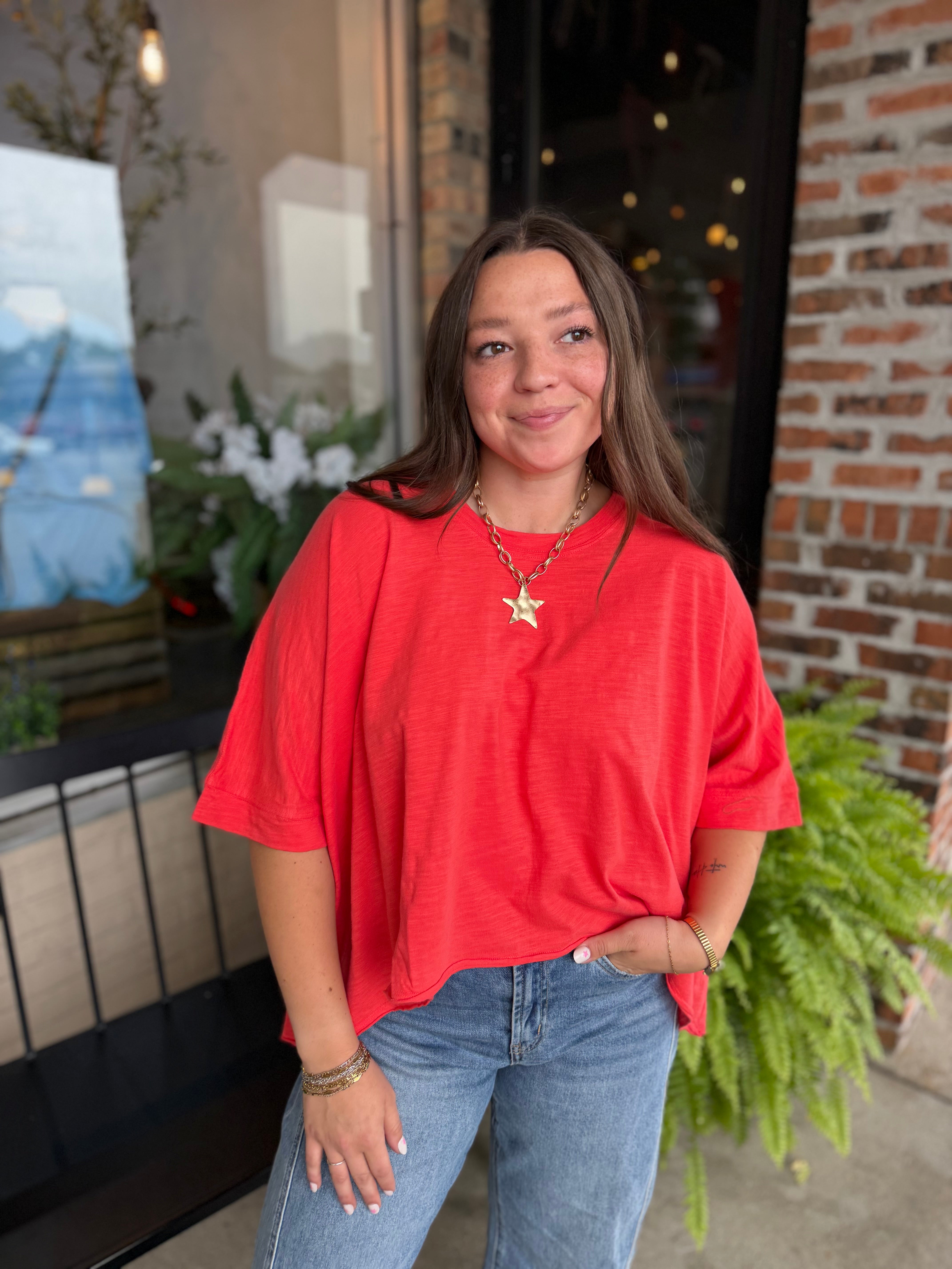 Red Mineral Wash Knit T-Shirt