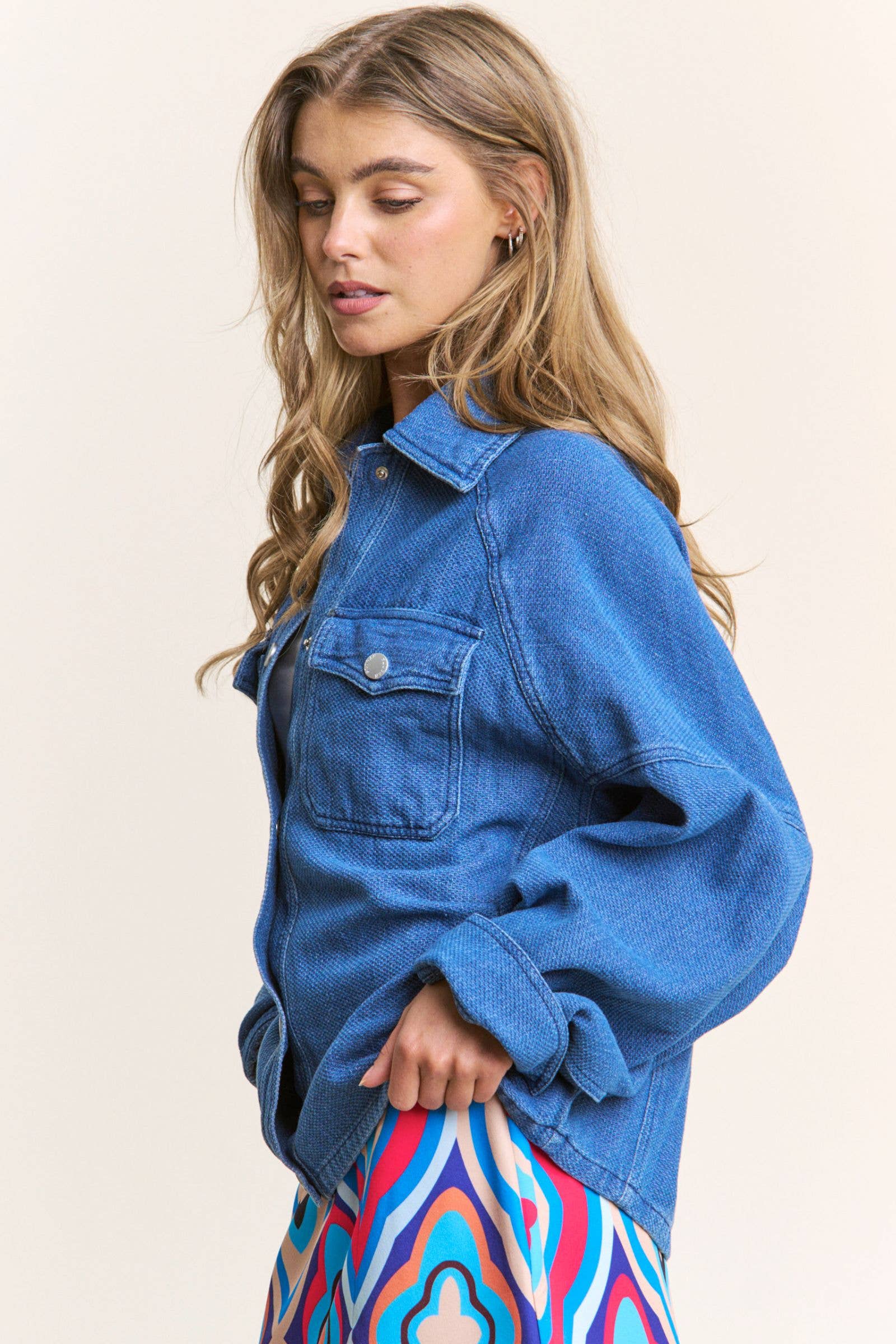 Oversized Snap Button Up Denim Shacket