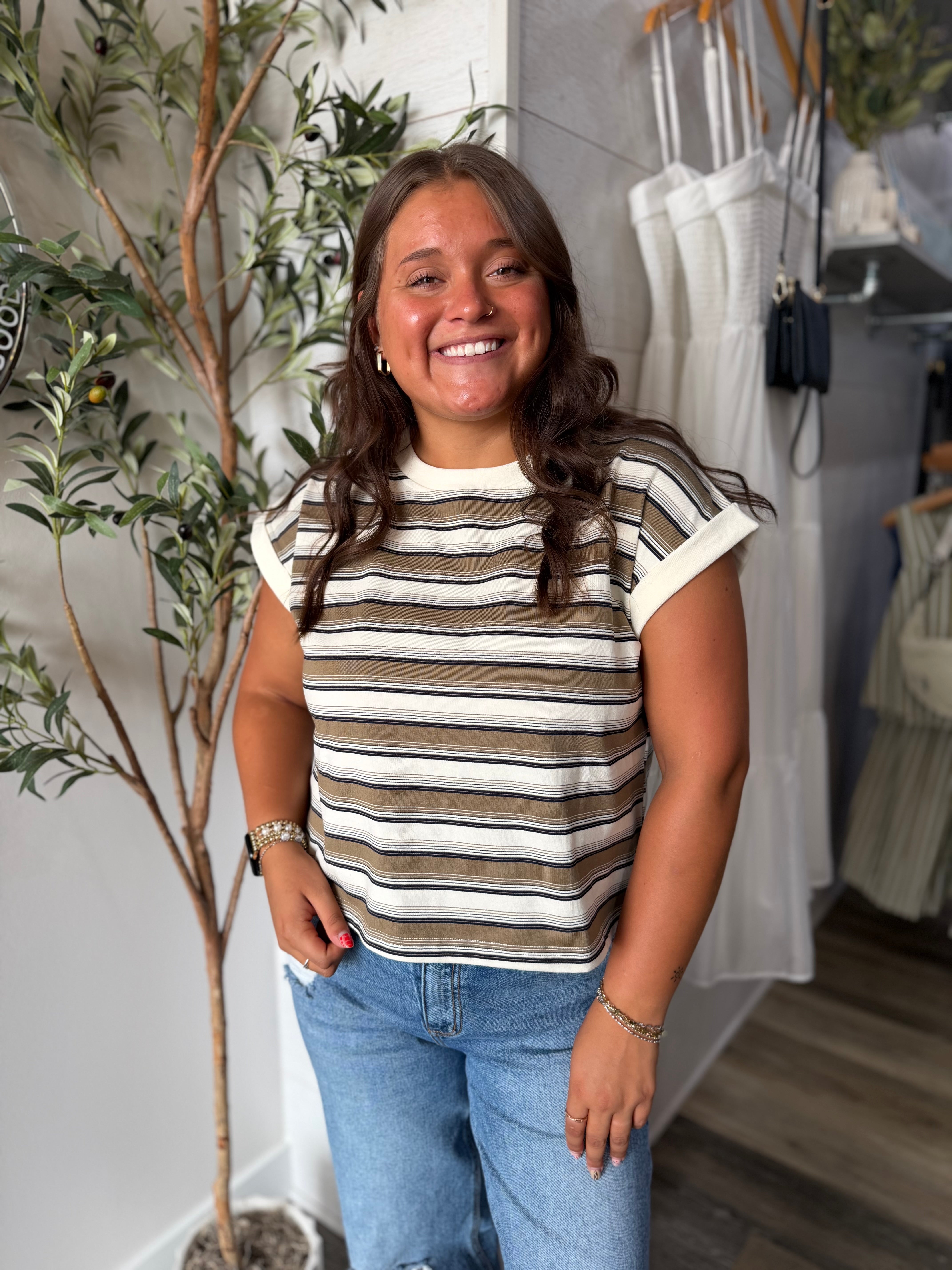 Cream Multi Stripe Knit Top