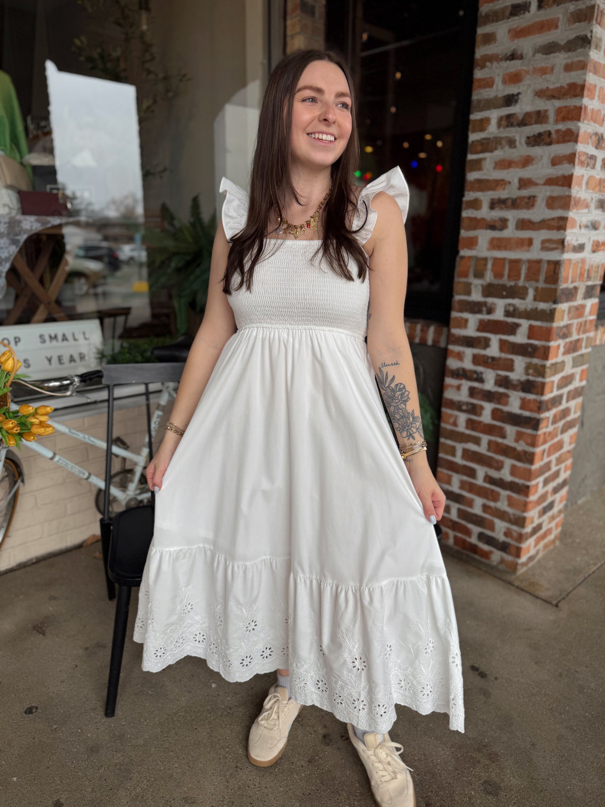 White Smocked Maxi Dress
