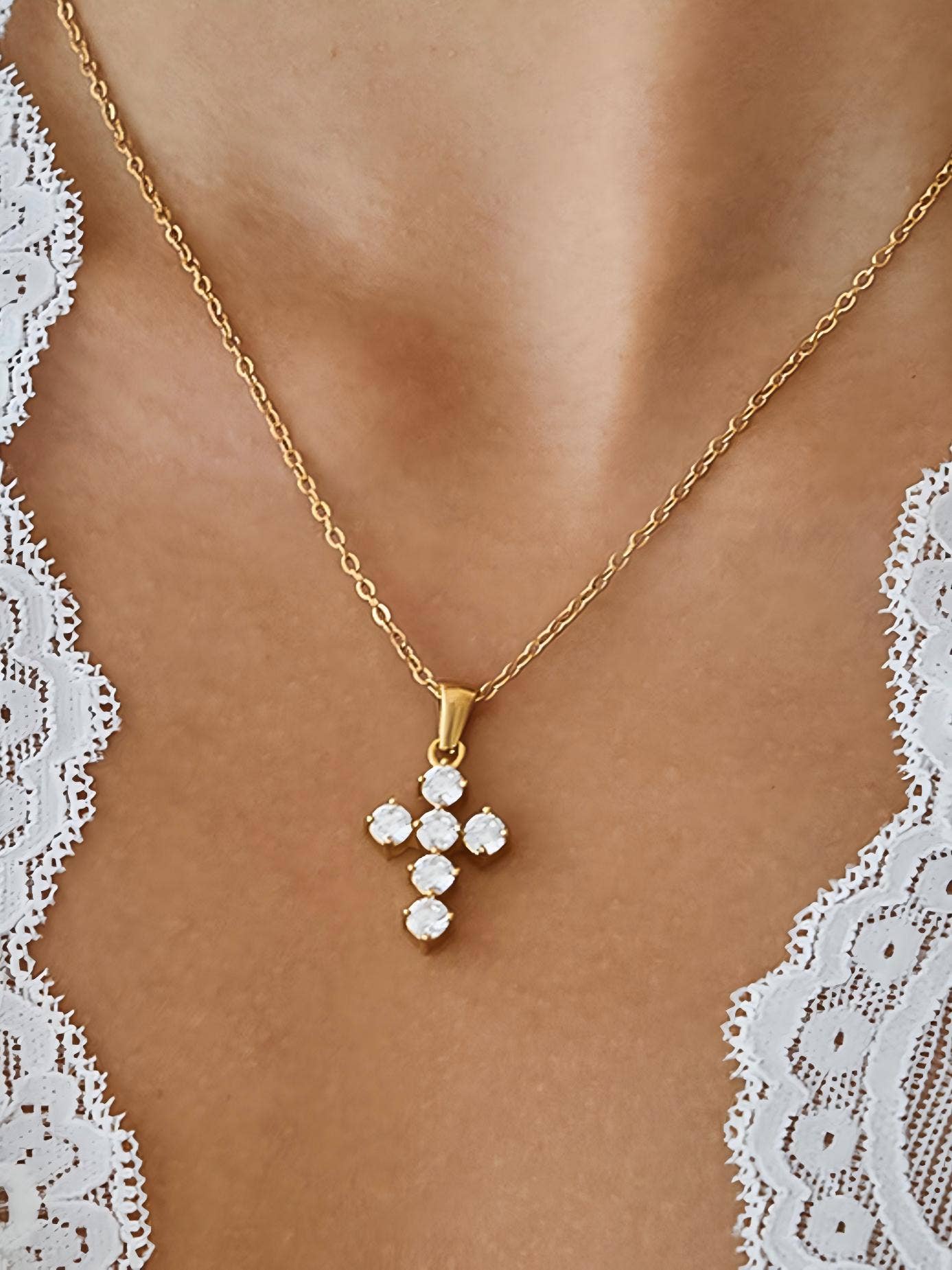 18K Gold Non-Tarnish Dainty Cross Necklace