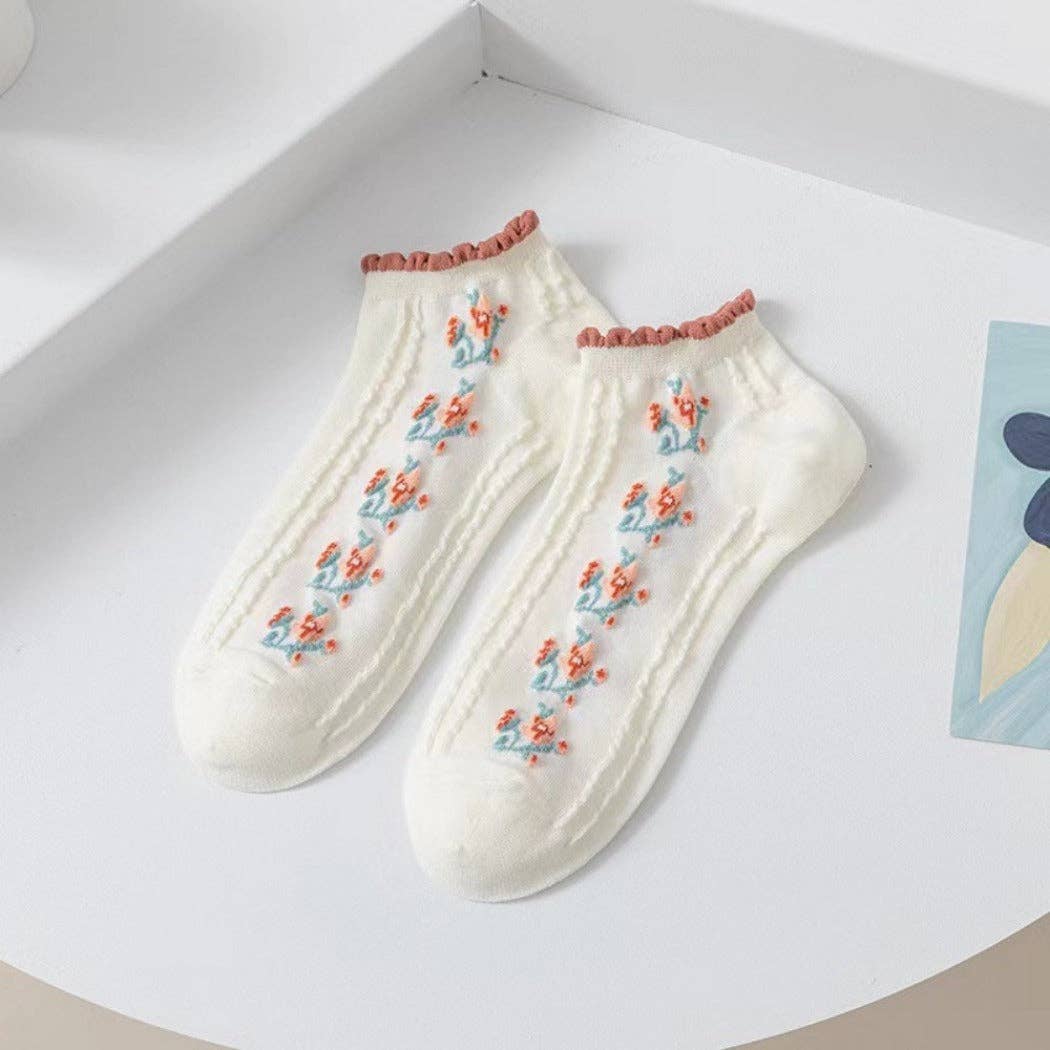 Red Floral Shorty Sock