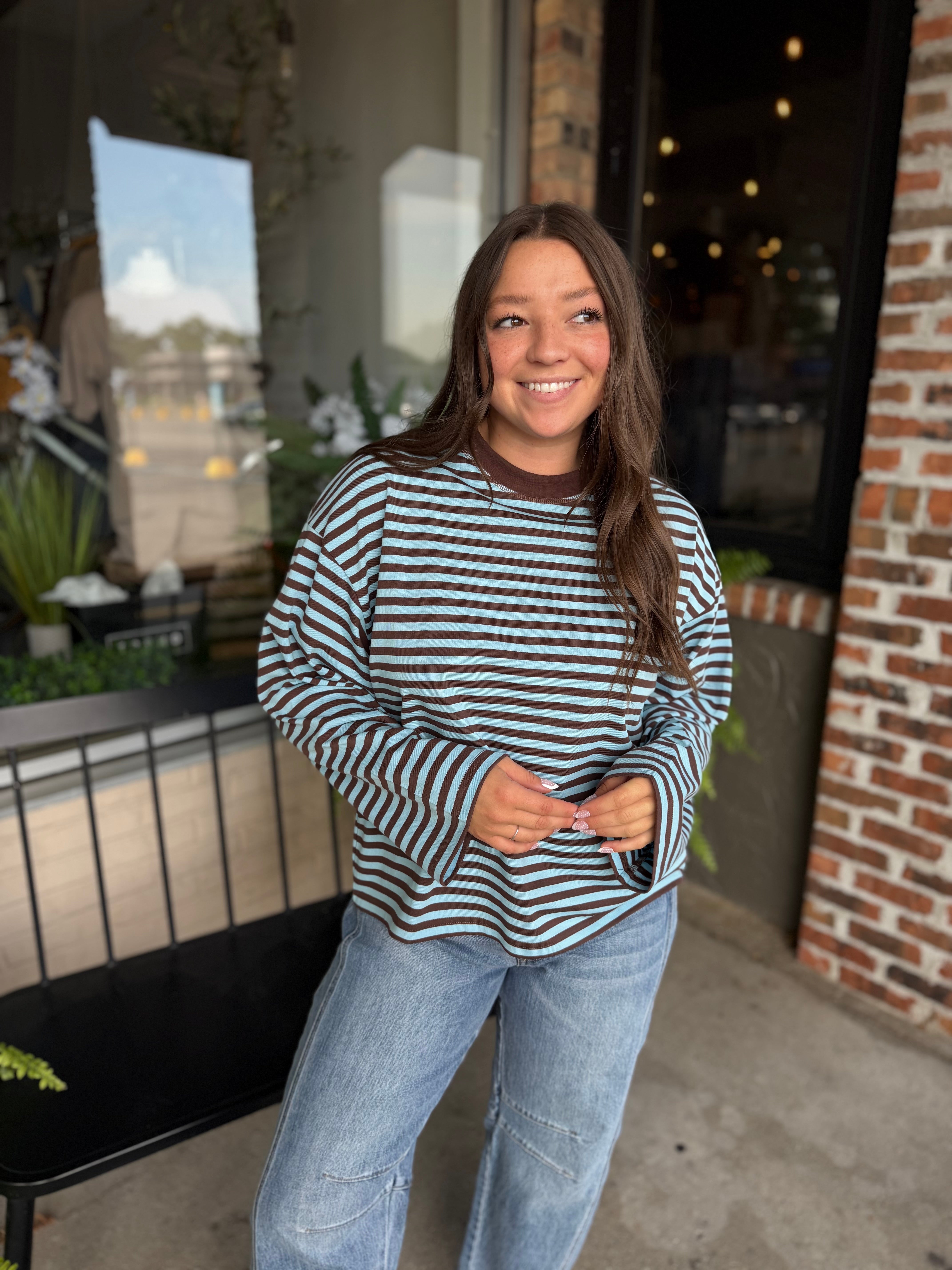 Brown Stripe Long Sleeve Top