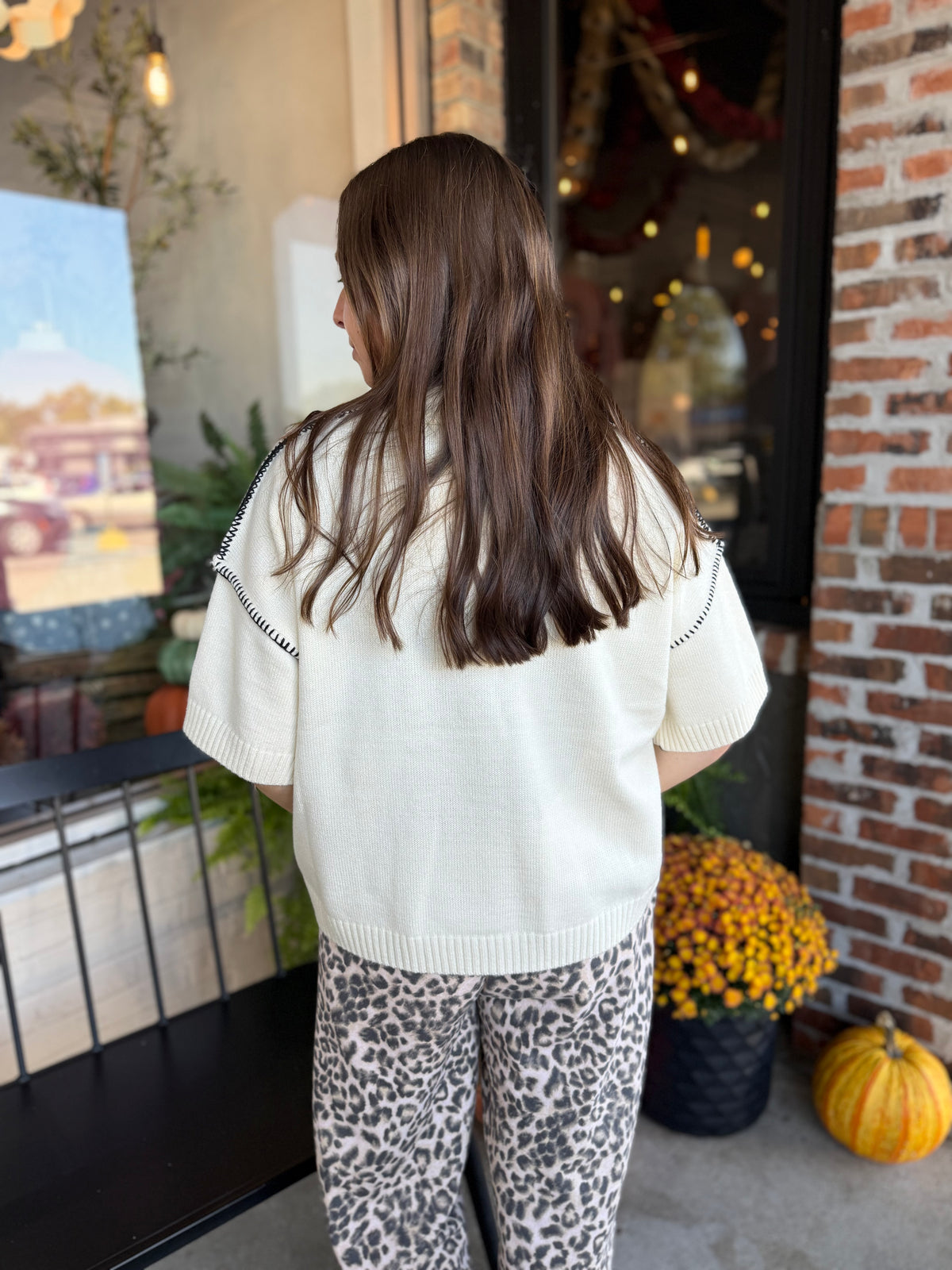 Oatmeal Sweater with Contrast Stitch