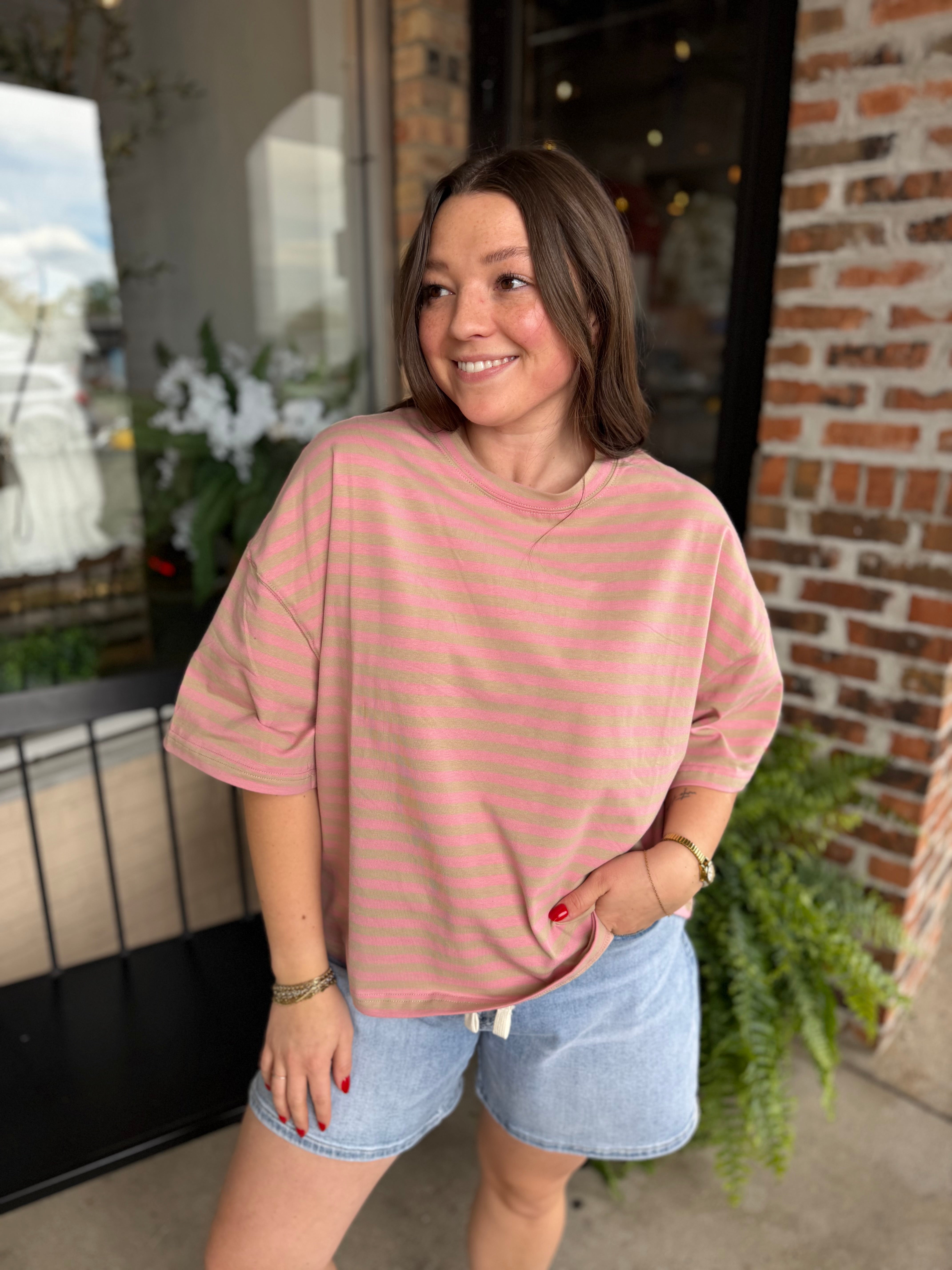 Oat Oversized Stripe Boyfriend Tee - FINAL SALE