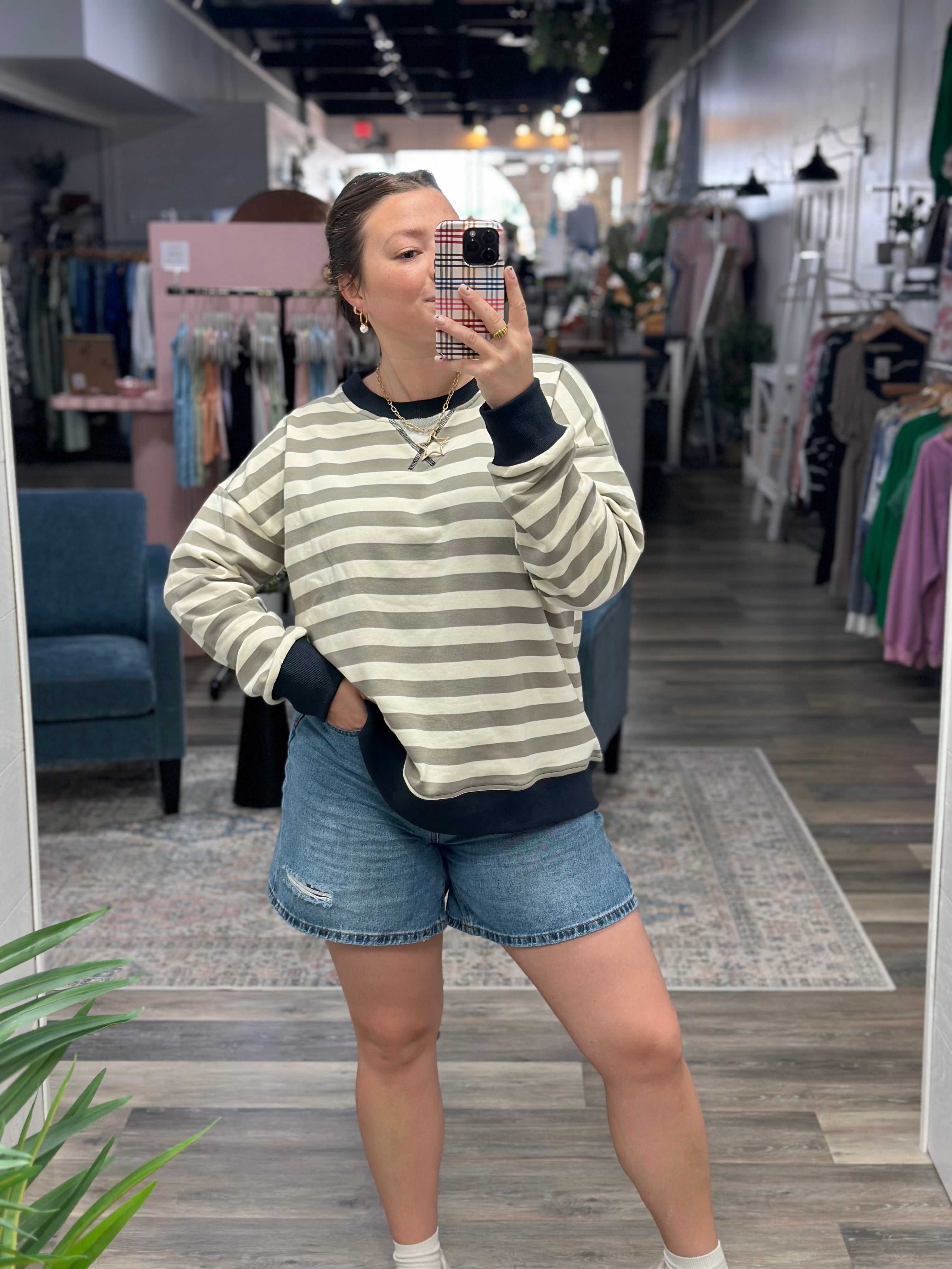 Olive and Navy Stripe Pullover