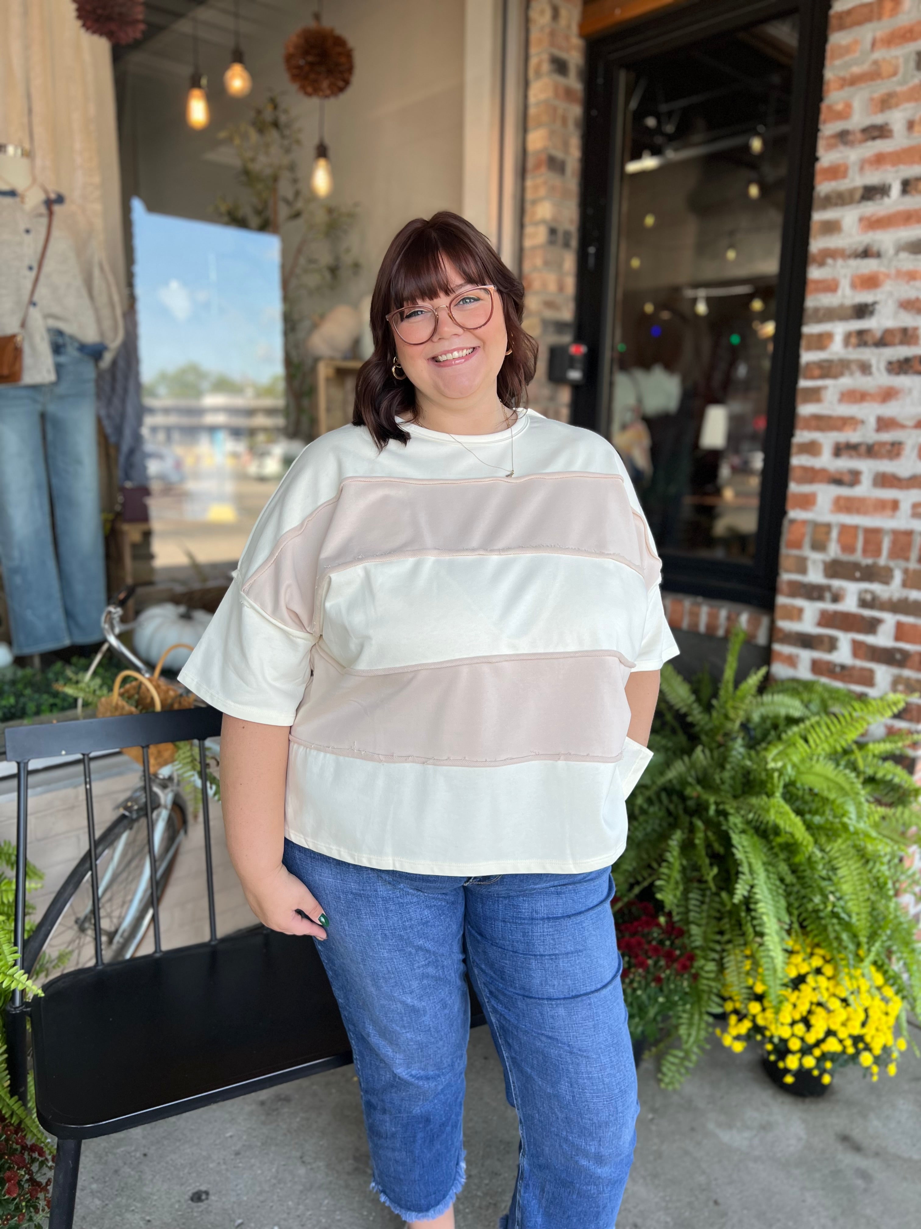 Plus Taupe Block Top