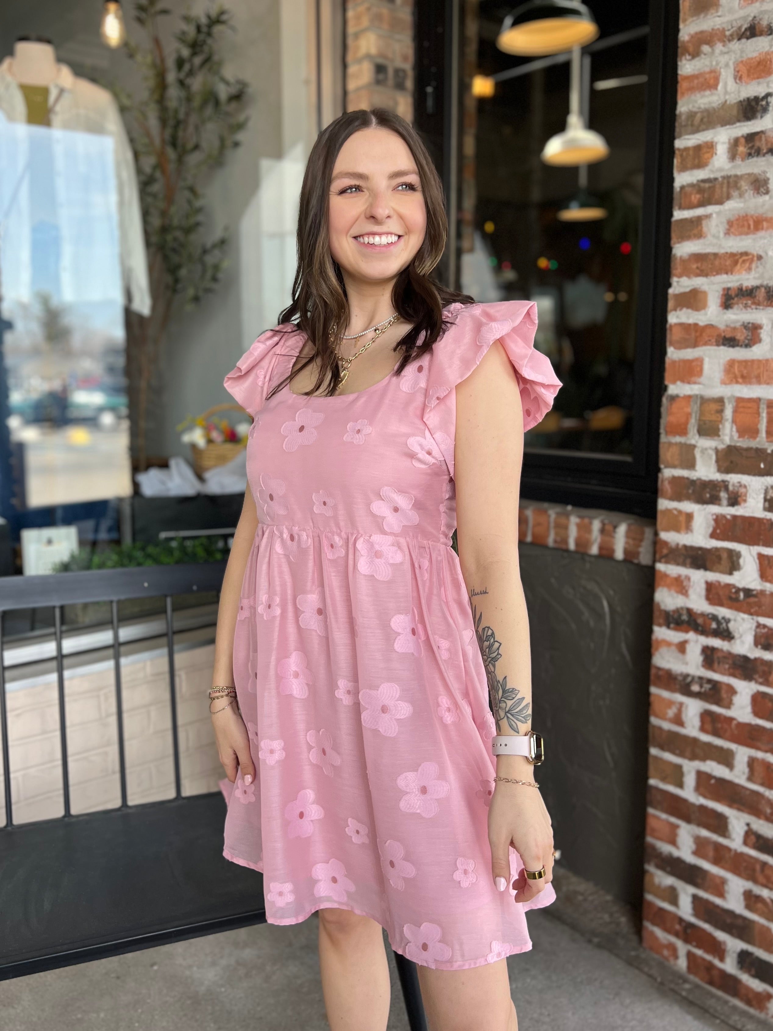 Pink Floral Embroidered Dress - FINAL SALE