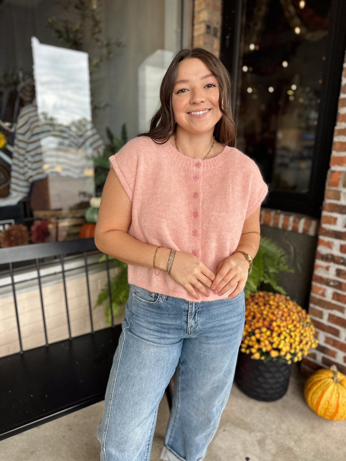 Pink Soft Button-Front Knit Top