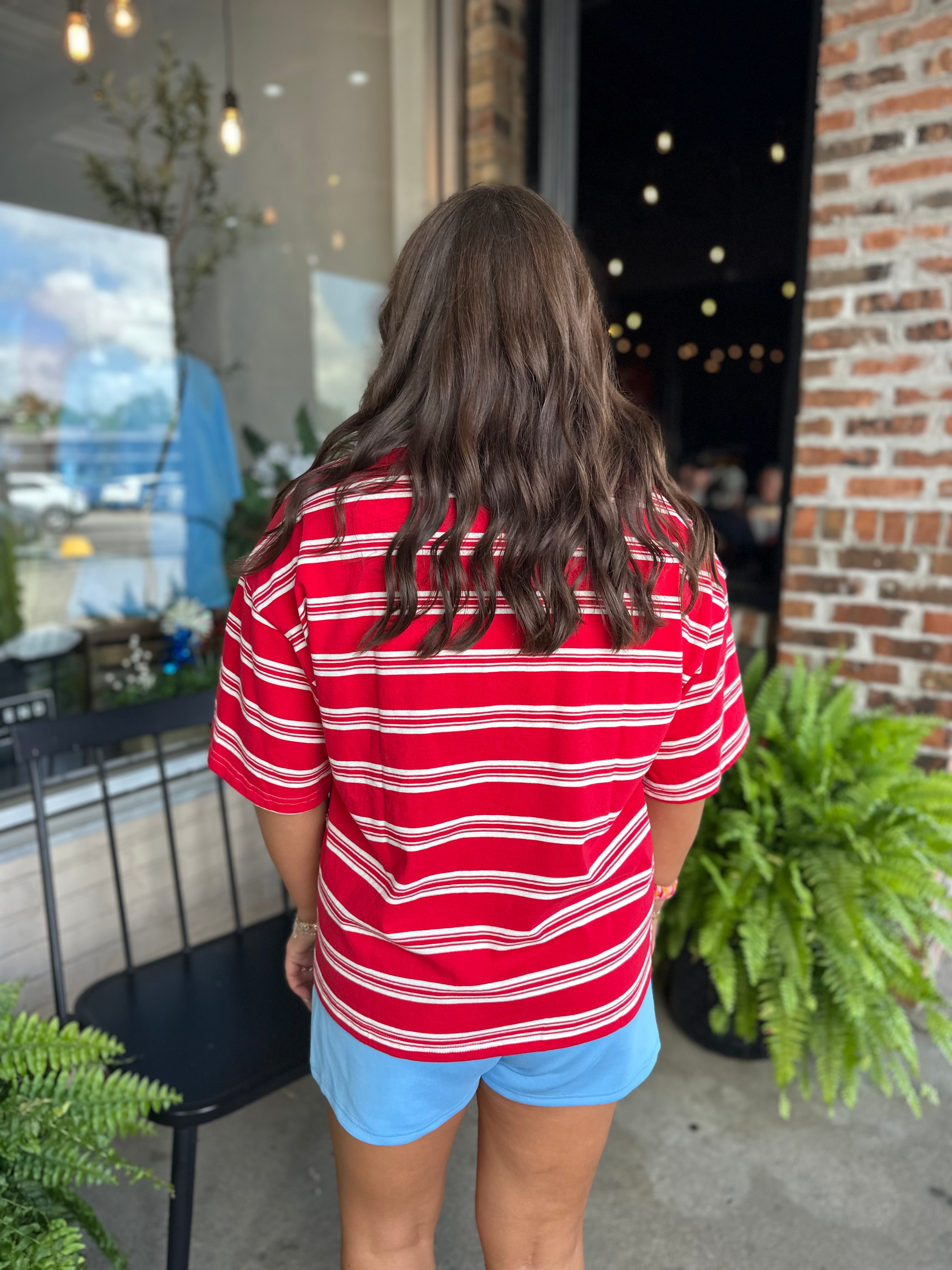 Red Americana Striped Oversized Tee