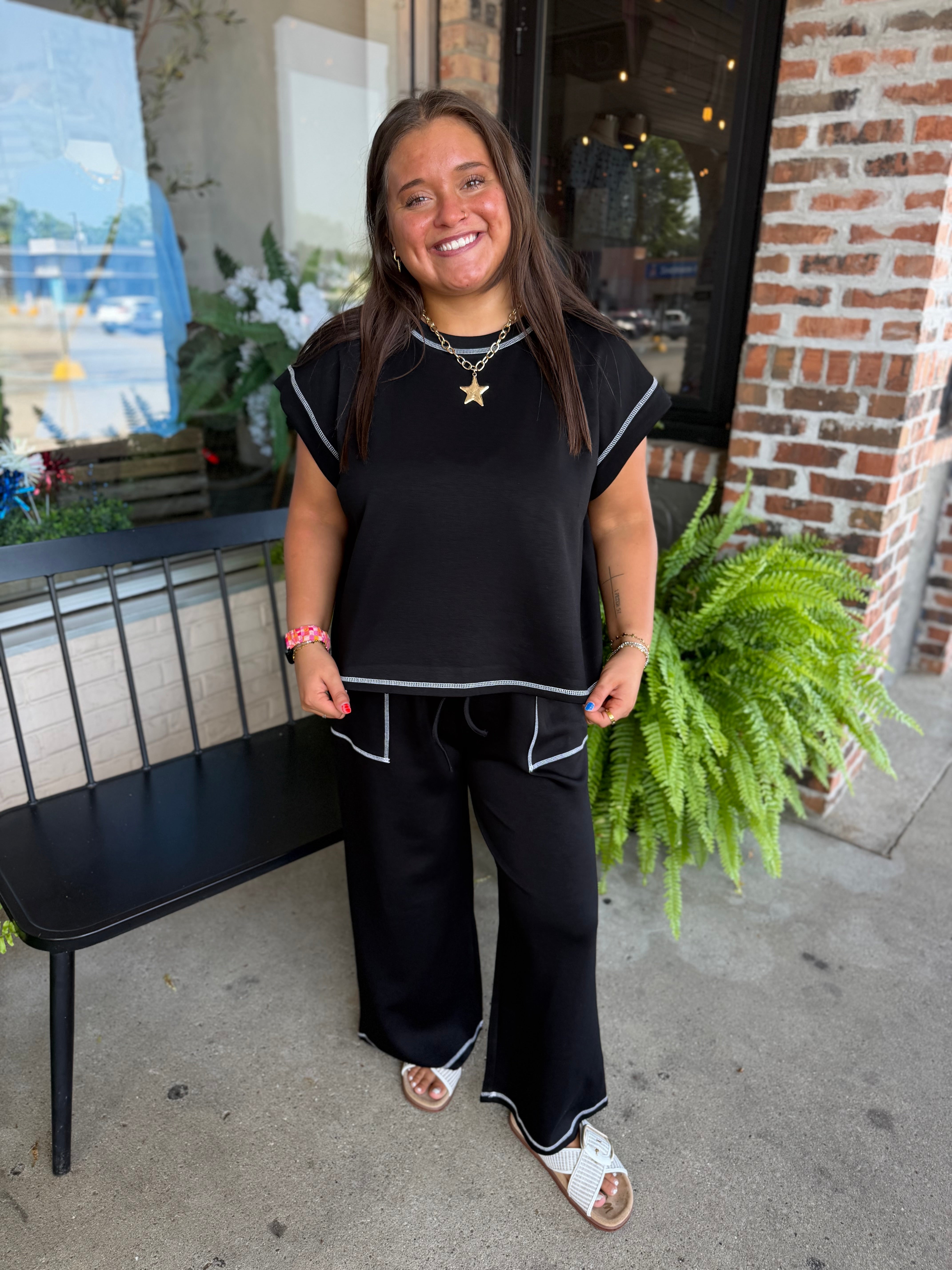 Black Scuba Raw Edge Top