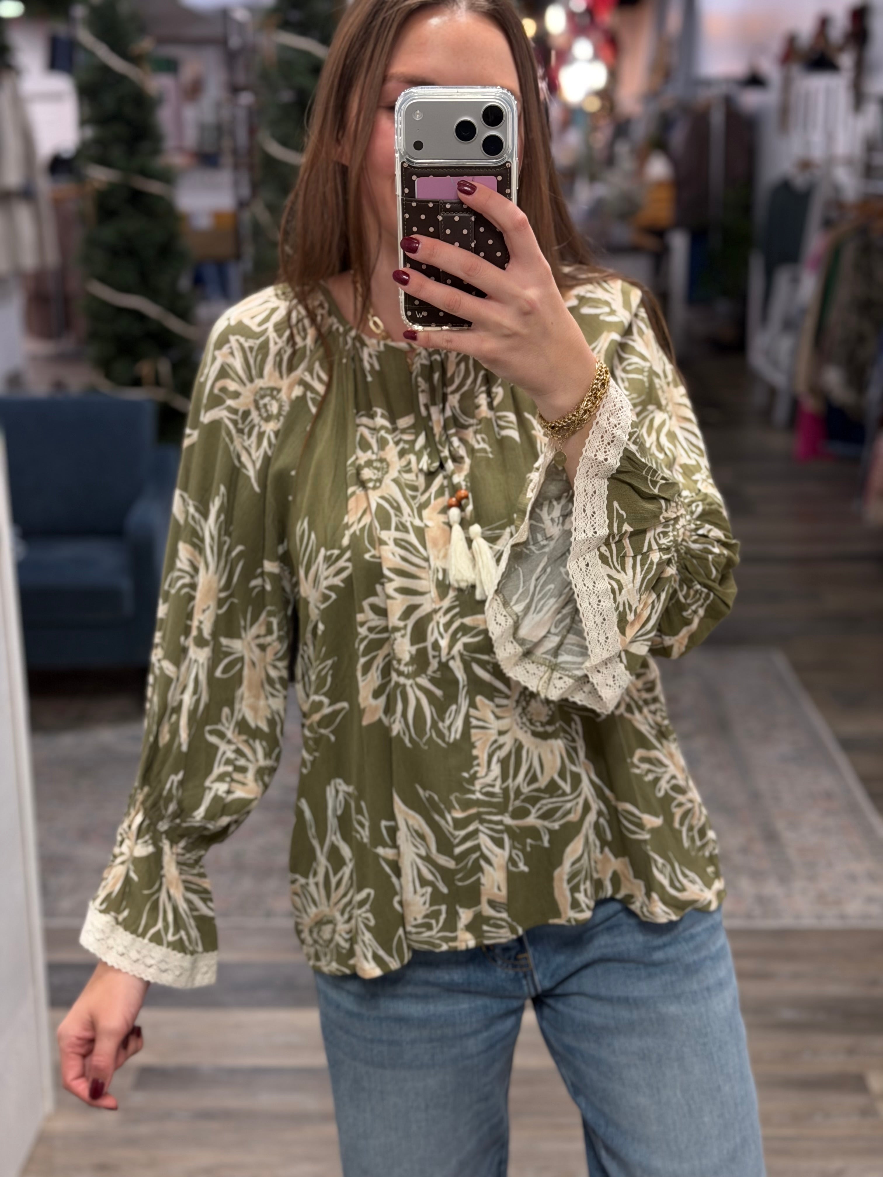 Olive Floral Printed Blouse - FINAL SALE