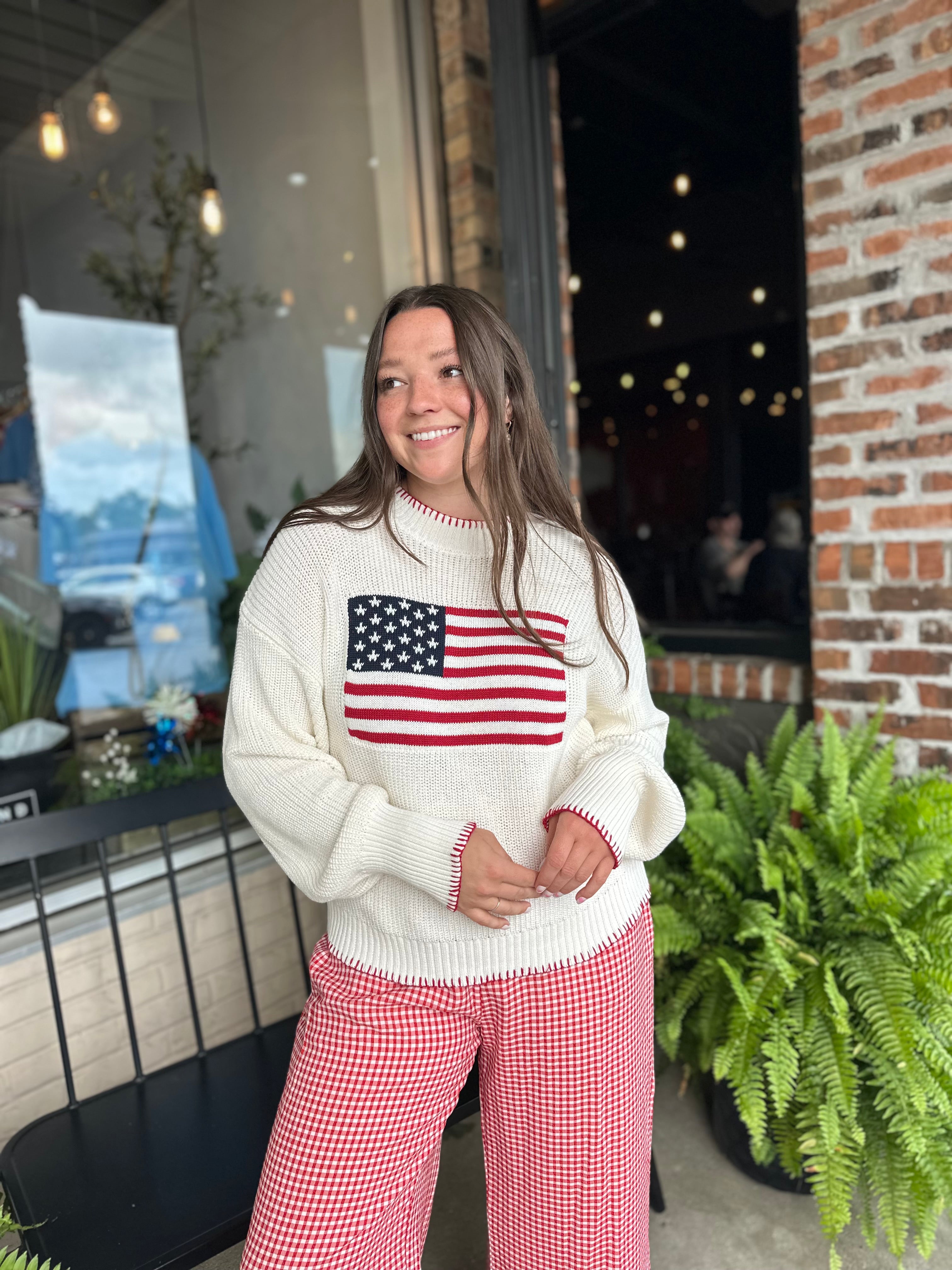Knit American Flag Pullover Sweater