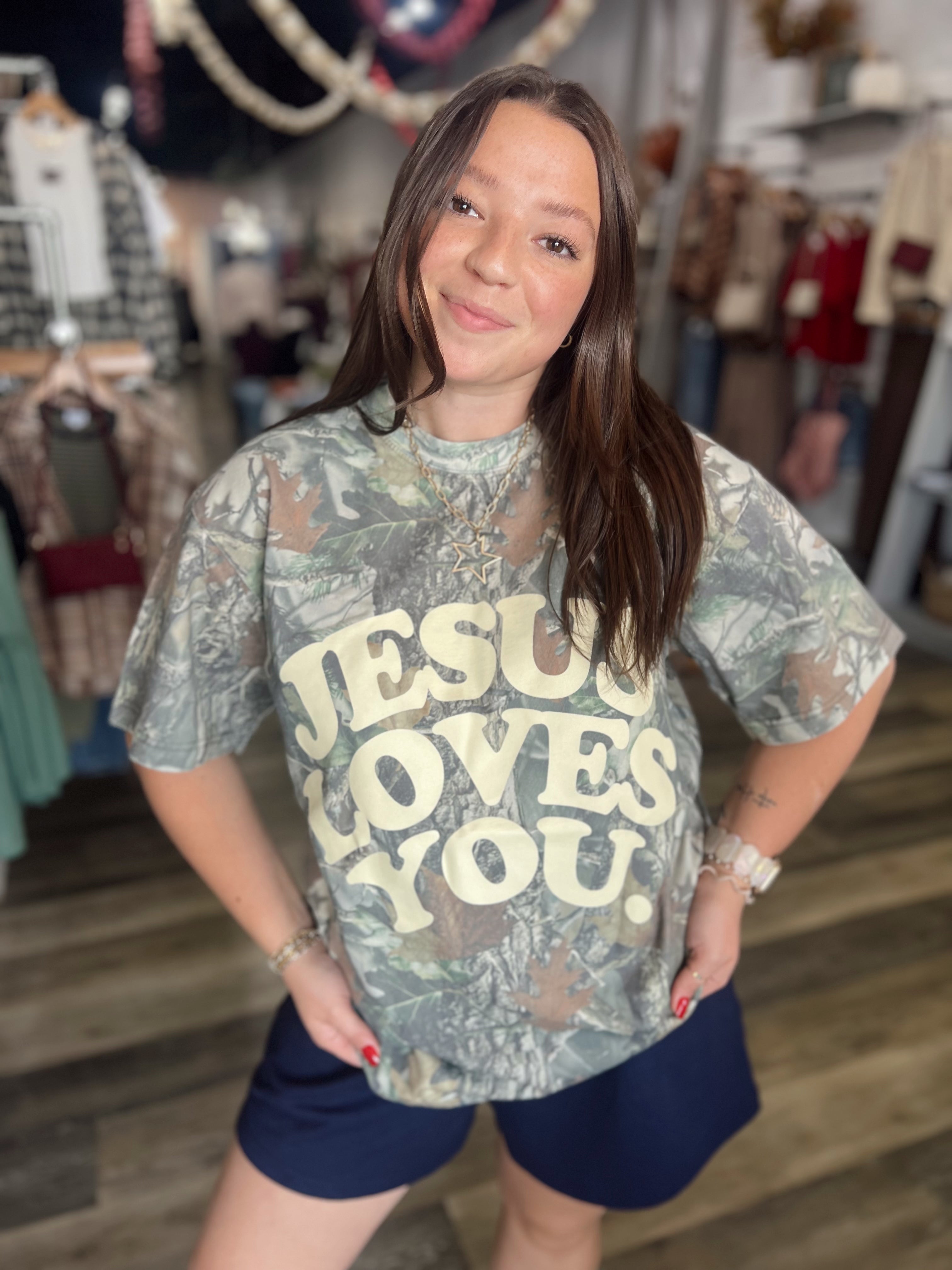 Jesus Loves you Heavyweight Camo Tee