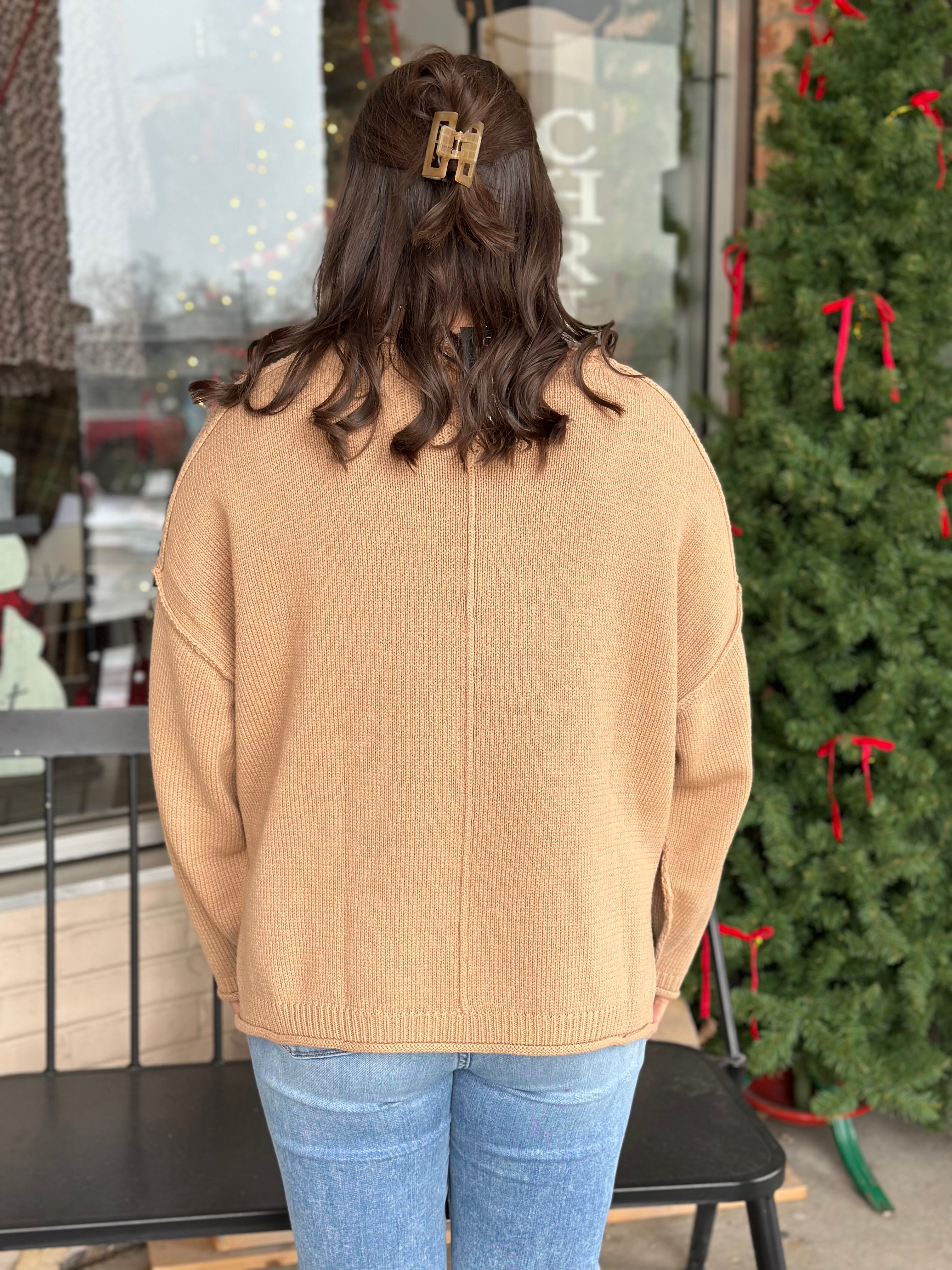 Tan Raw Edge Sweater- FINAL SALE